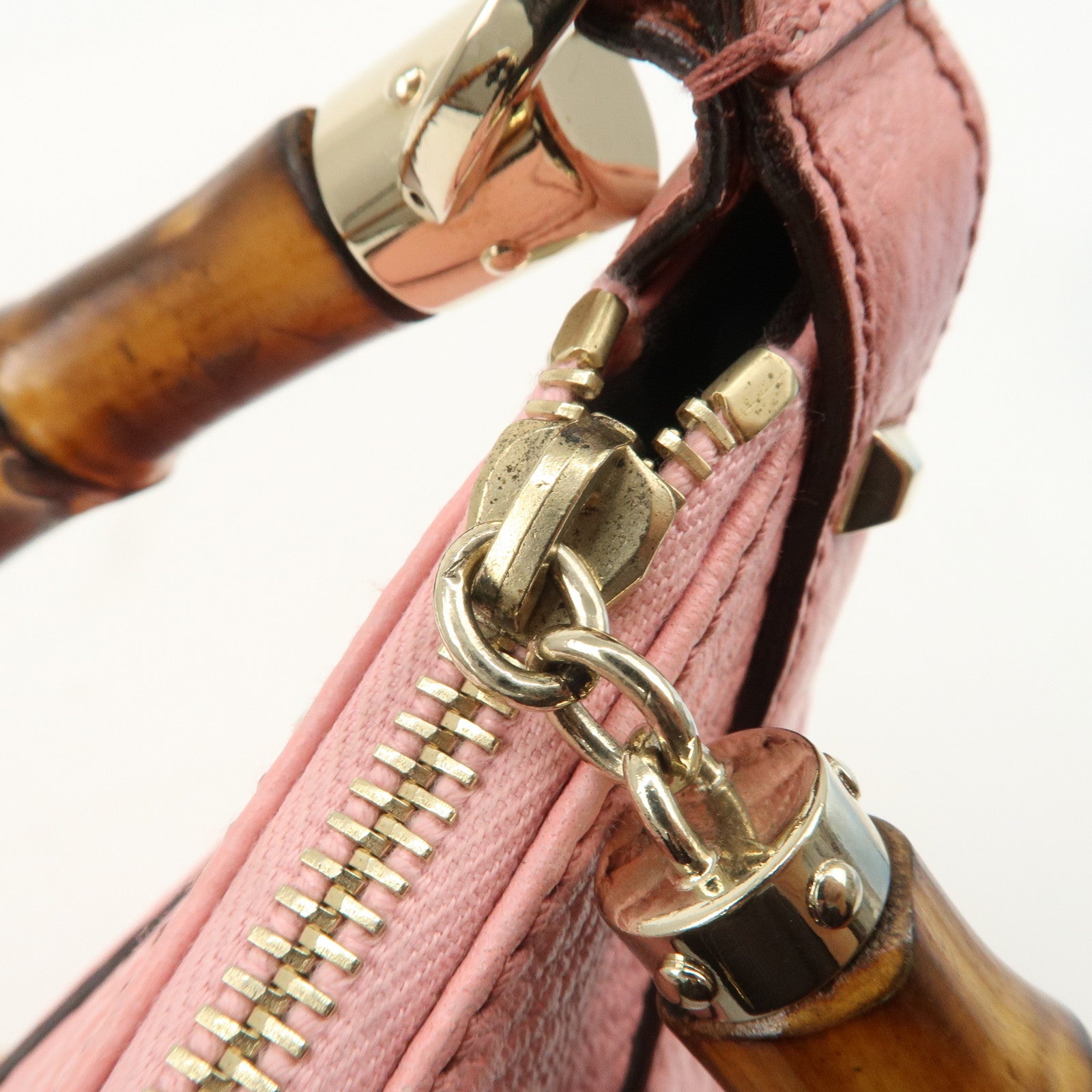 GUCCI Bamboo Leather Shoulder Bag Hand Bag Studs Pink 137378 Used
