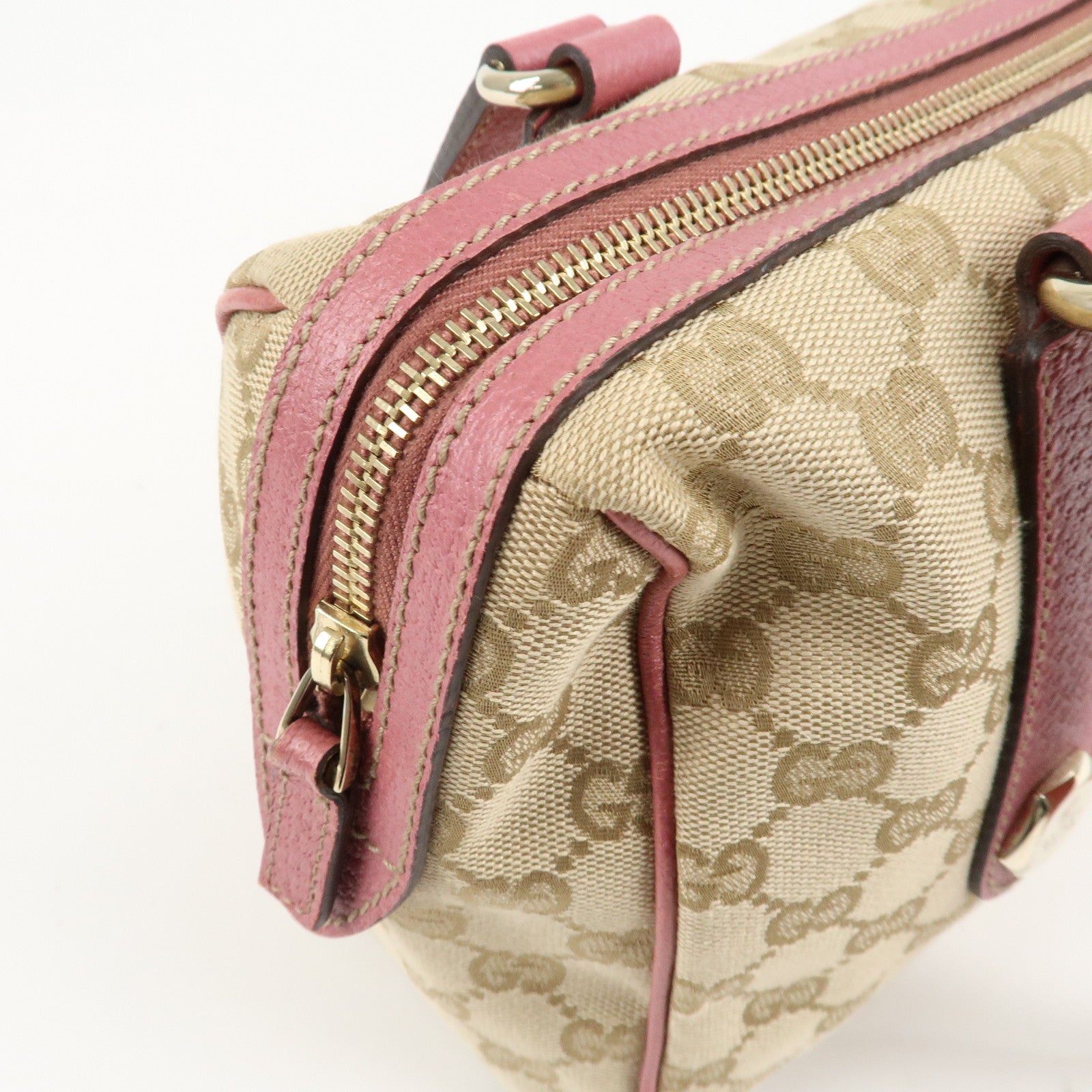 GUCCI GG Canvas Leather Mini Boston Bag Beige Pink 152457 Used