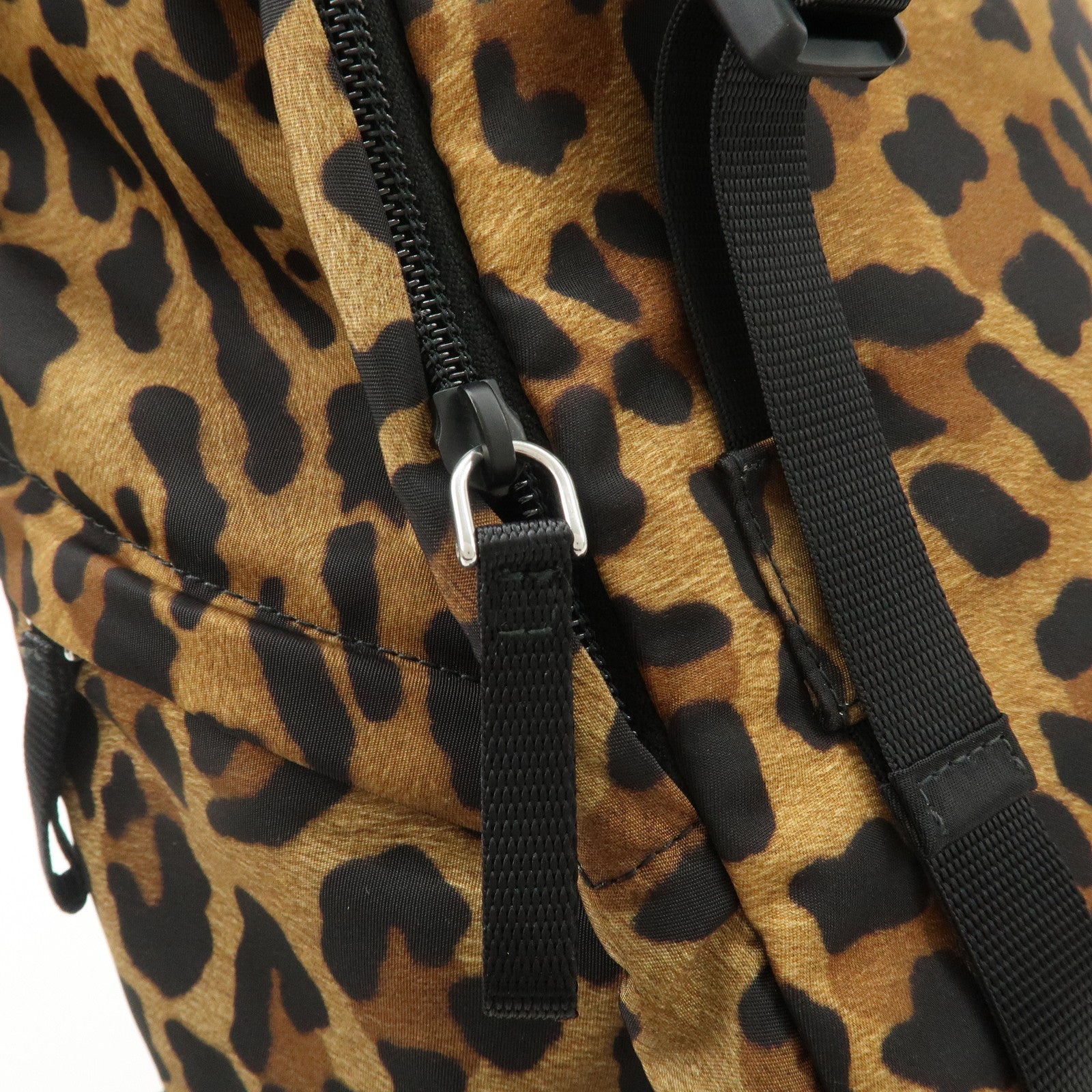 PRADA Nylon Leopard Print Back Pack Brown Black 2VZ062 Used