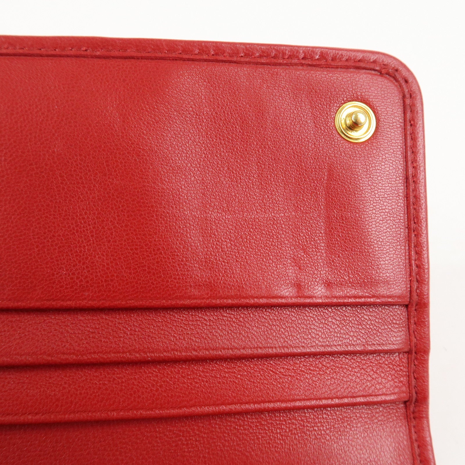 PRADA Logo Leather Bi-Fold Long Wallet Red Gold Hardware Used