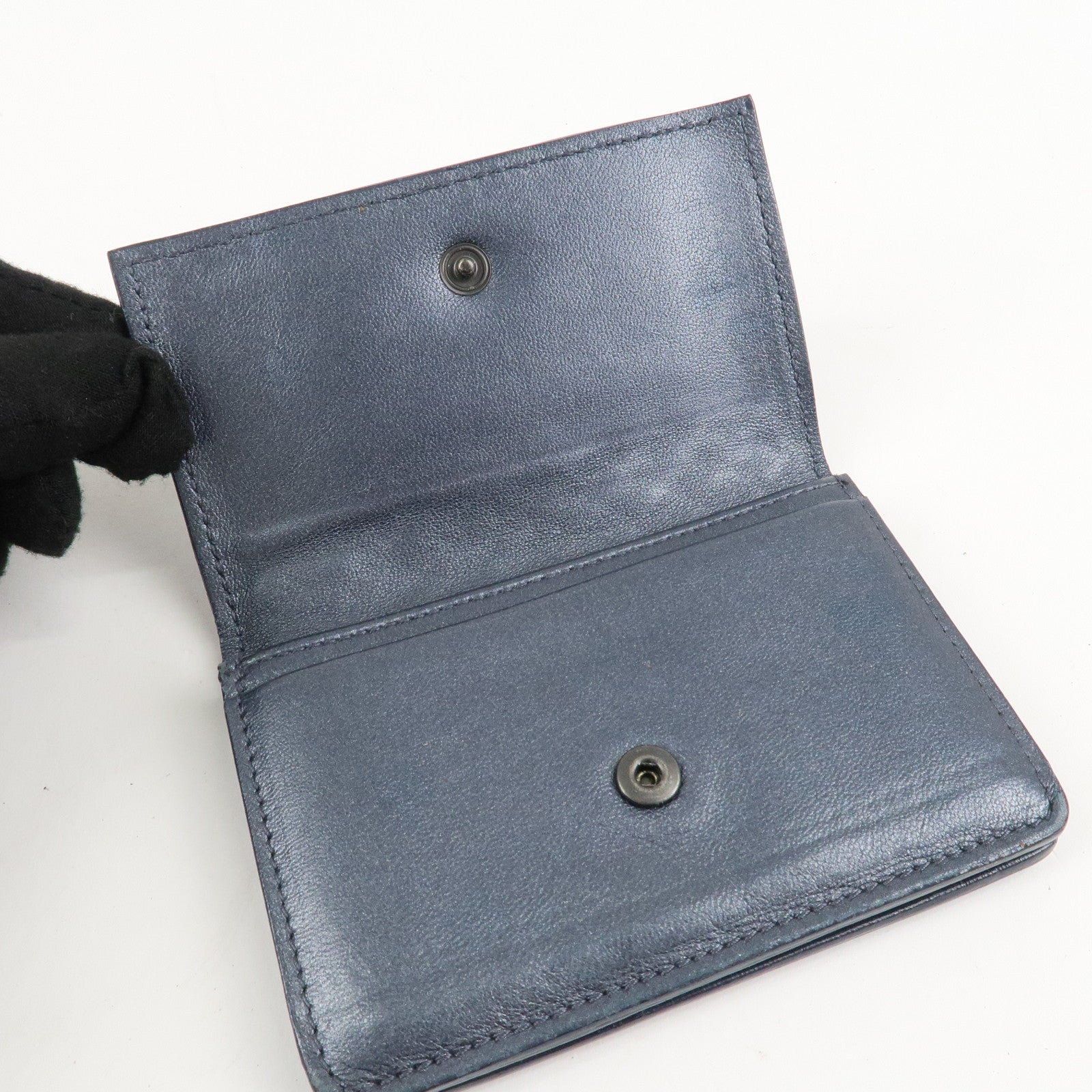 BOTTEGA VENETA Intrecciato Leather Card Case Gray 133945 Used