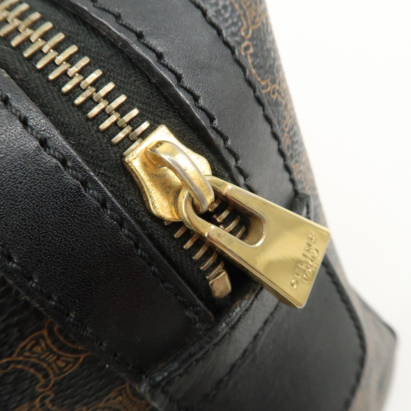 CELINE Macadam PVC Leather Boston Bag Hand Bag Brown Used