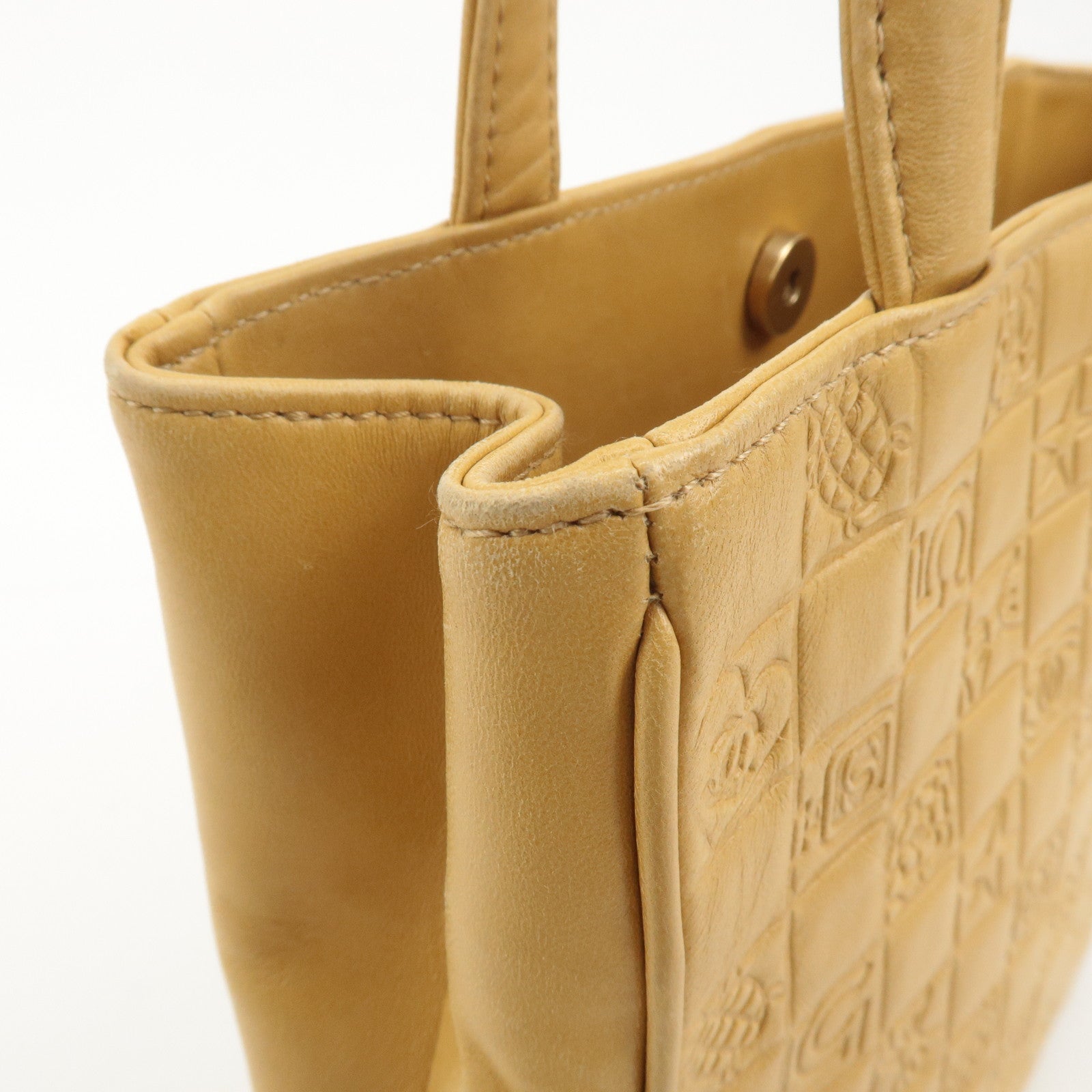 CHANEL Icon Line Leather COCO Mark Tote Bag Hand Bag Beige Used