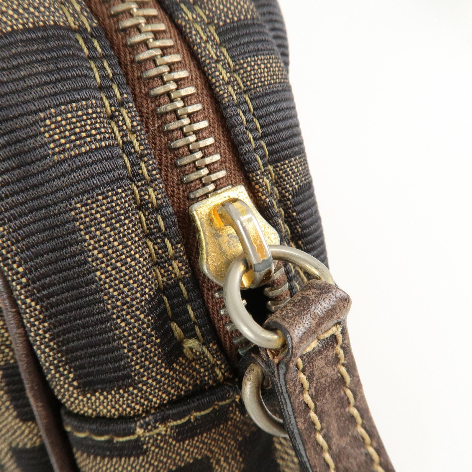 FENDI Zucca Canvas Leather 2Way Shoulder Hand Bag Brown Black Used