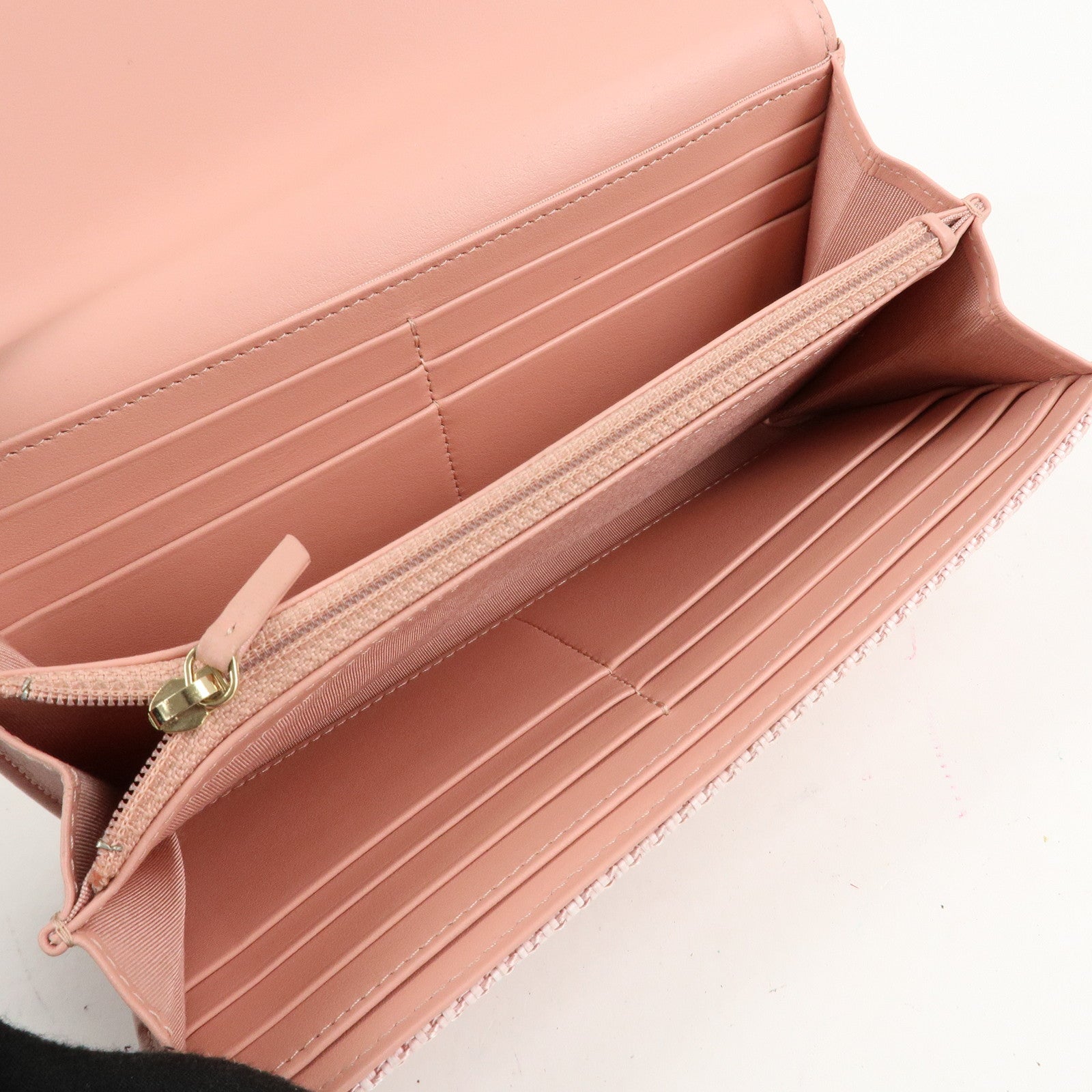 CHANEL Deauville Canvas Bi-fold Long Wallet Pink A80056 Used