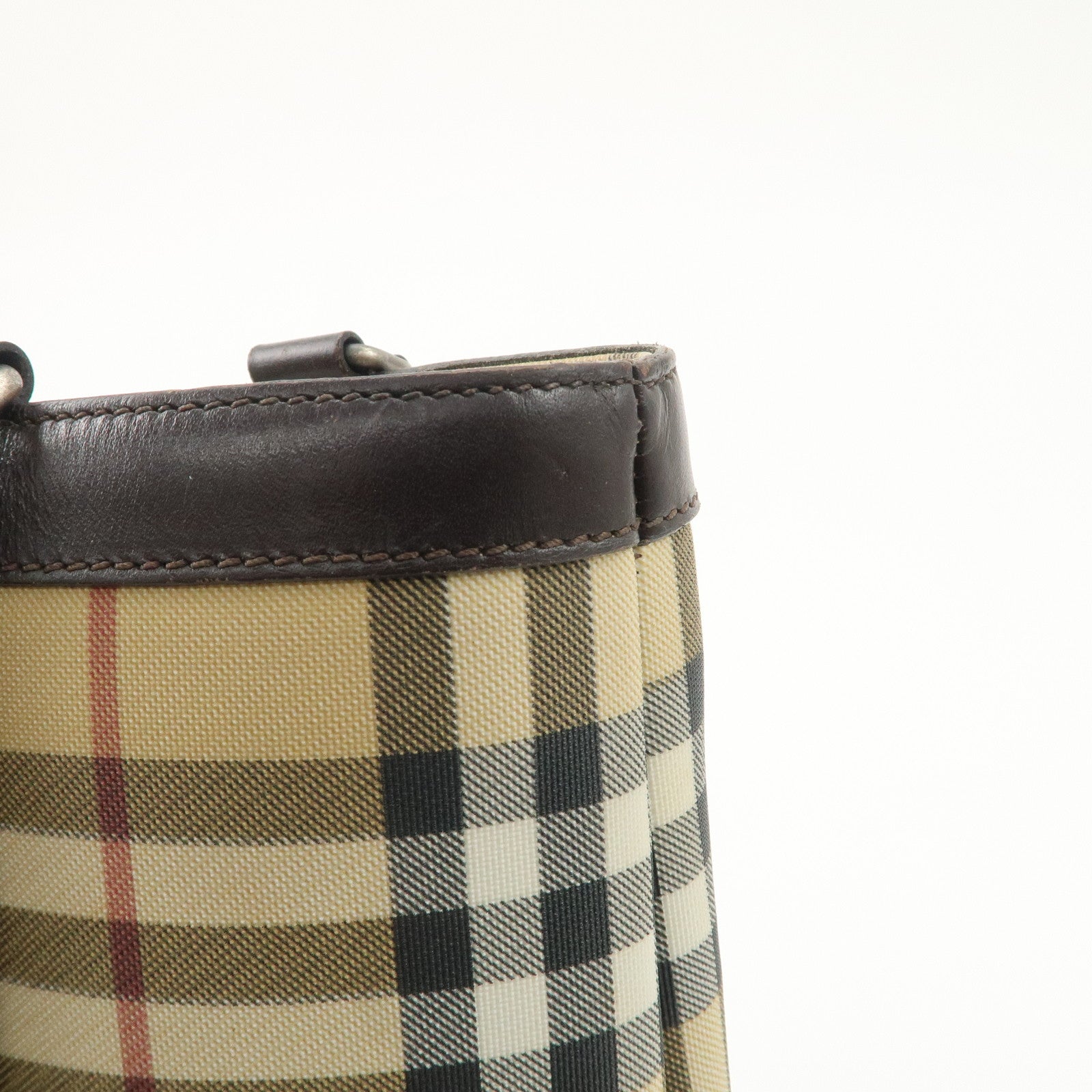 BURBERRY Nova Plaid PVC Leather Tote Bag Beige Brown Used