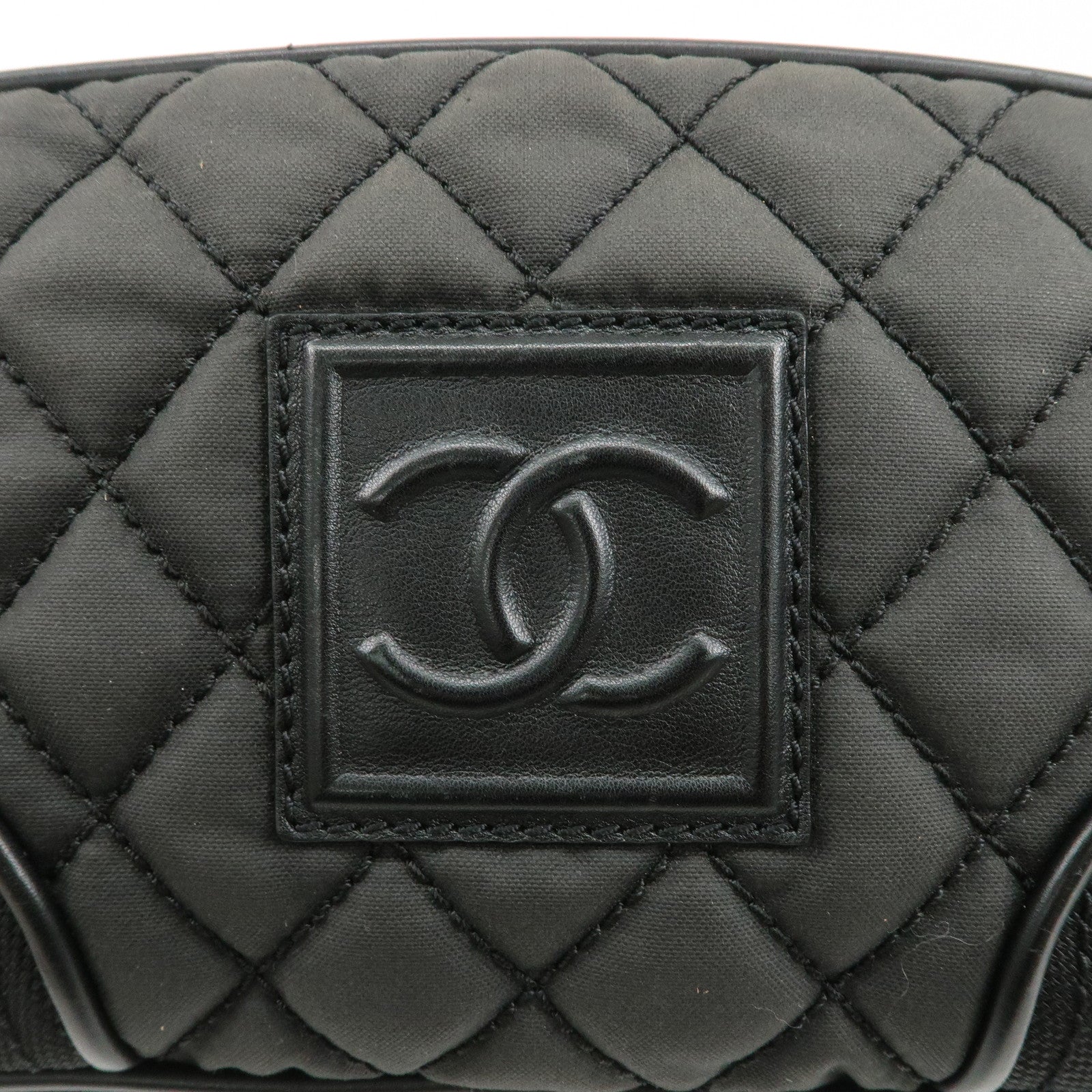 CHANEL Sports Matelasse Nylon Canvas COCO Mark Shoulder Bag Black Used