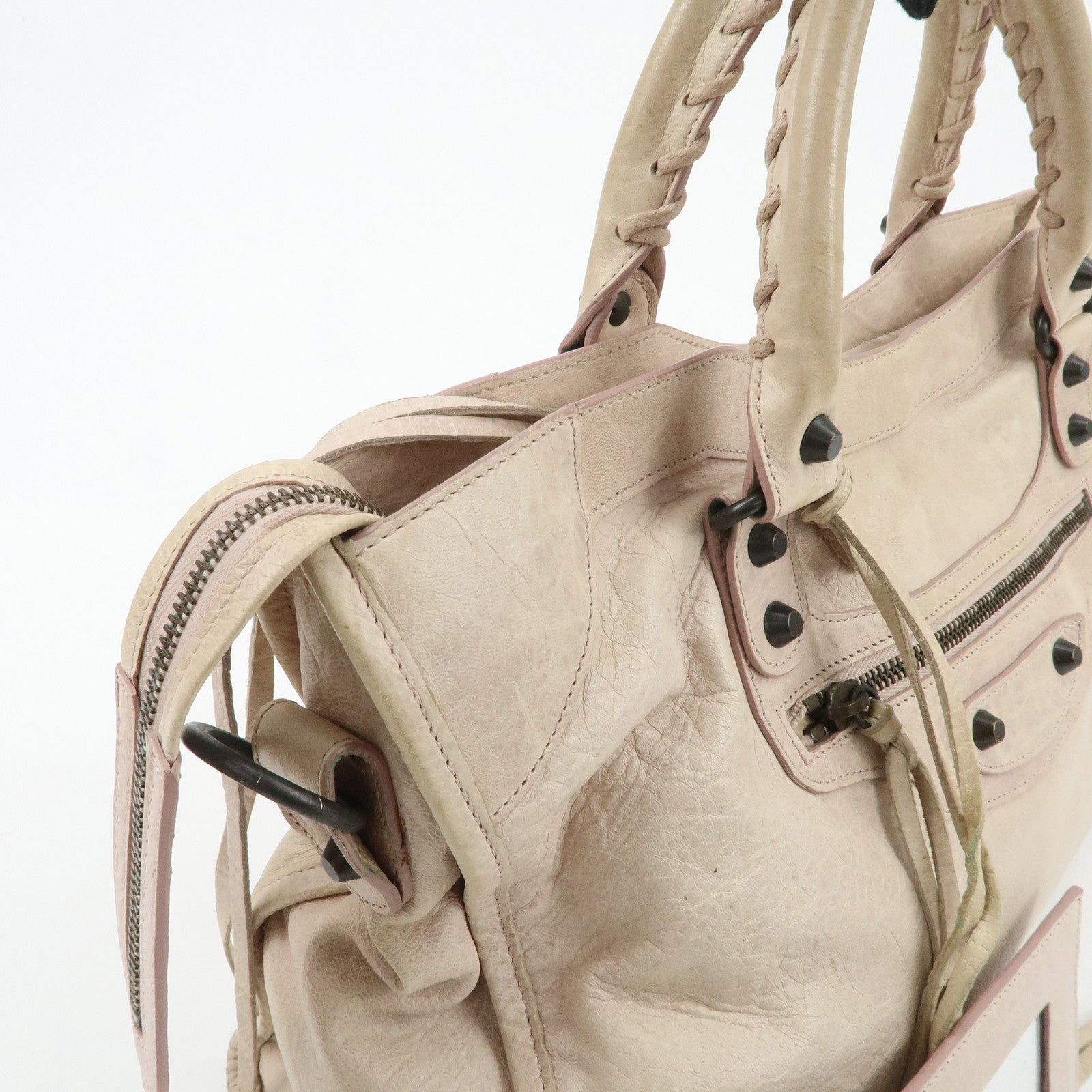 BALENCIAGA The City Leather 2Way Shoulder Bag Beige 115748 Used