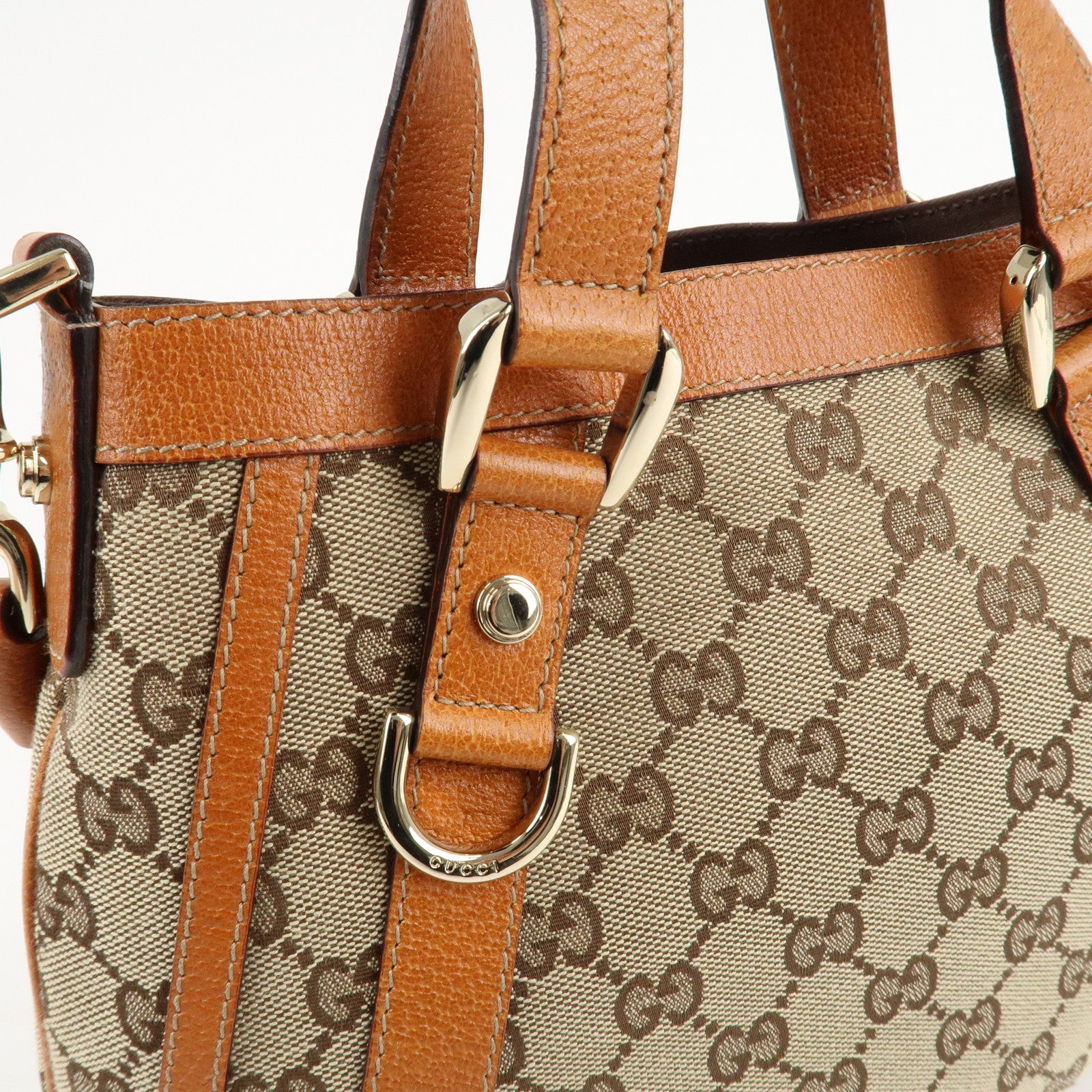 GUCCI GG Canvas Leather 2Way Shoulder Bag Beige Brown 146246 Used