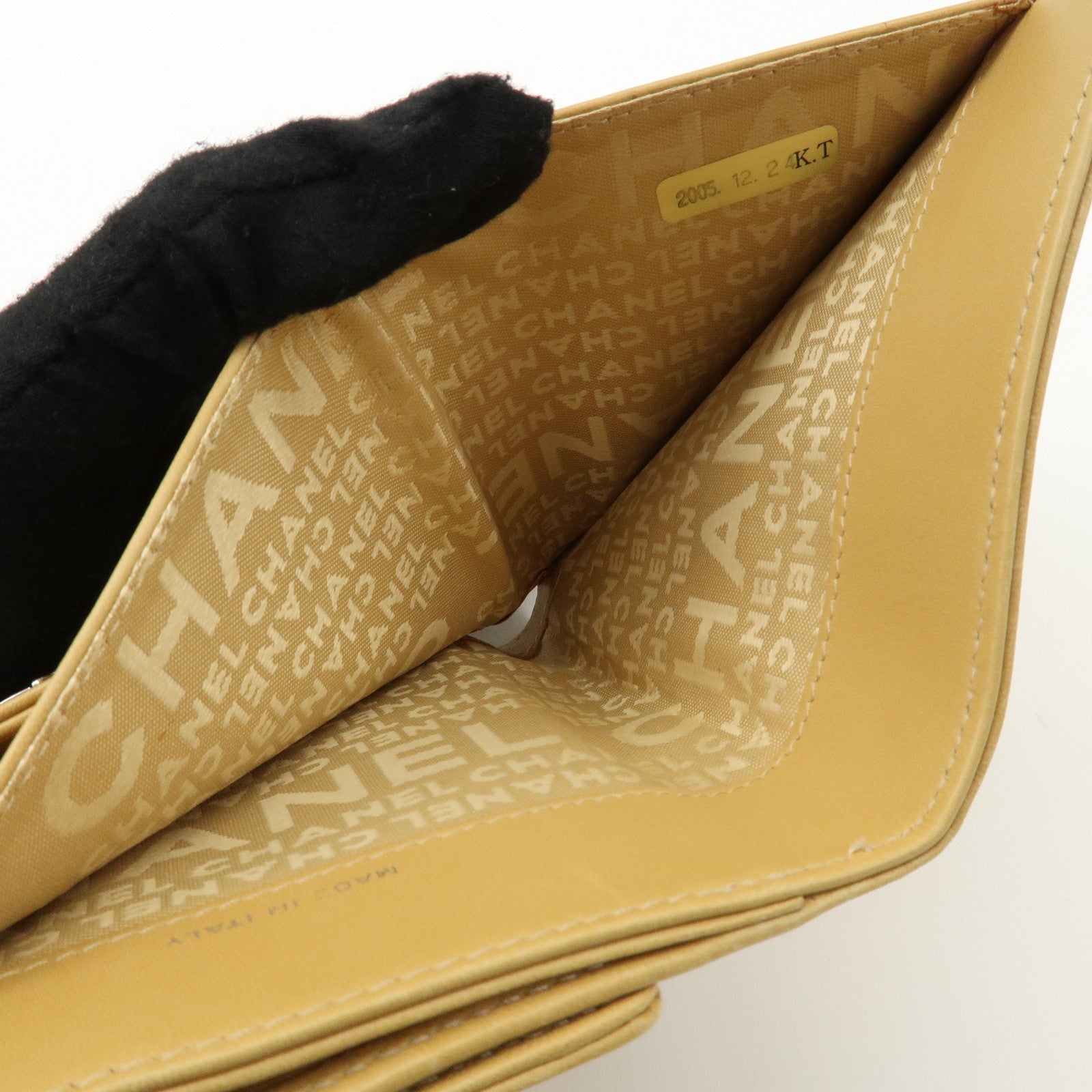 CHANEL Icon Line Lamb Skin W Flap Bi-fold Wallet Beige A24212 Used