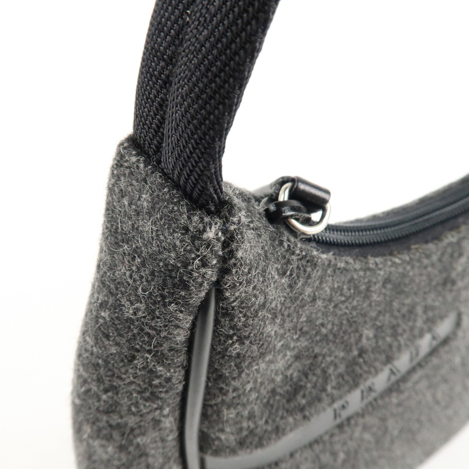 PRADA Felt Leather Shoulder Bag Hand Bag Gray Black Used