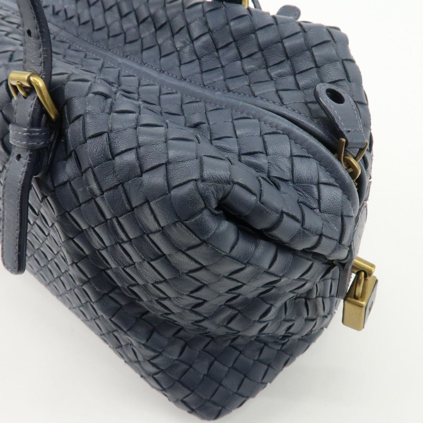 BOTTEGA VENETA Intrecciato Leather Hand Bag Shoulder Bag Navy Used