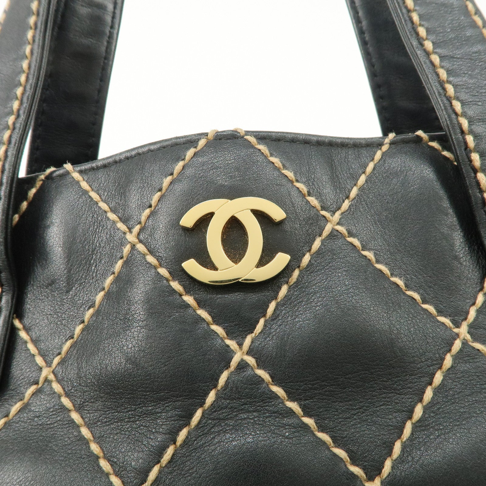 CHANEL Wild Stitch Lamb Skin Tote Bag Hand Bag Black A18126 Used