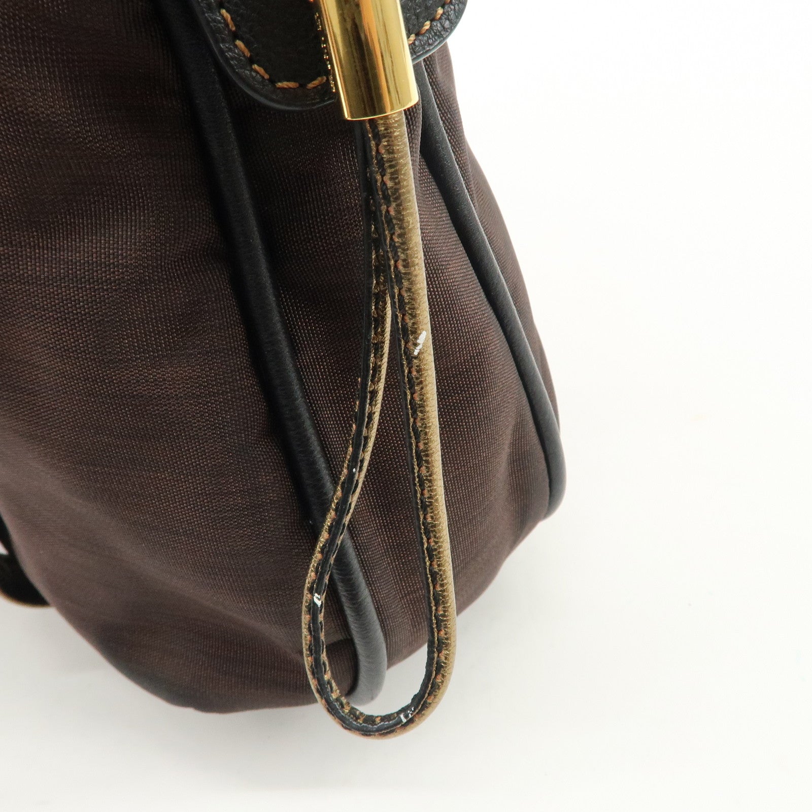 LOEWE Anagram Canvas Leather Hand Bag 340807 Brown Black Used