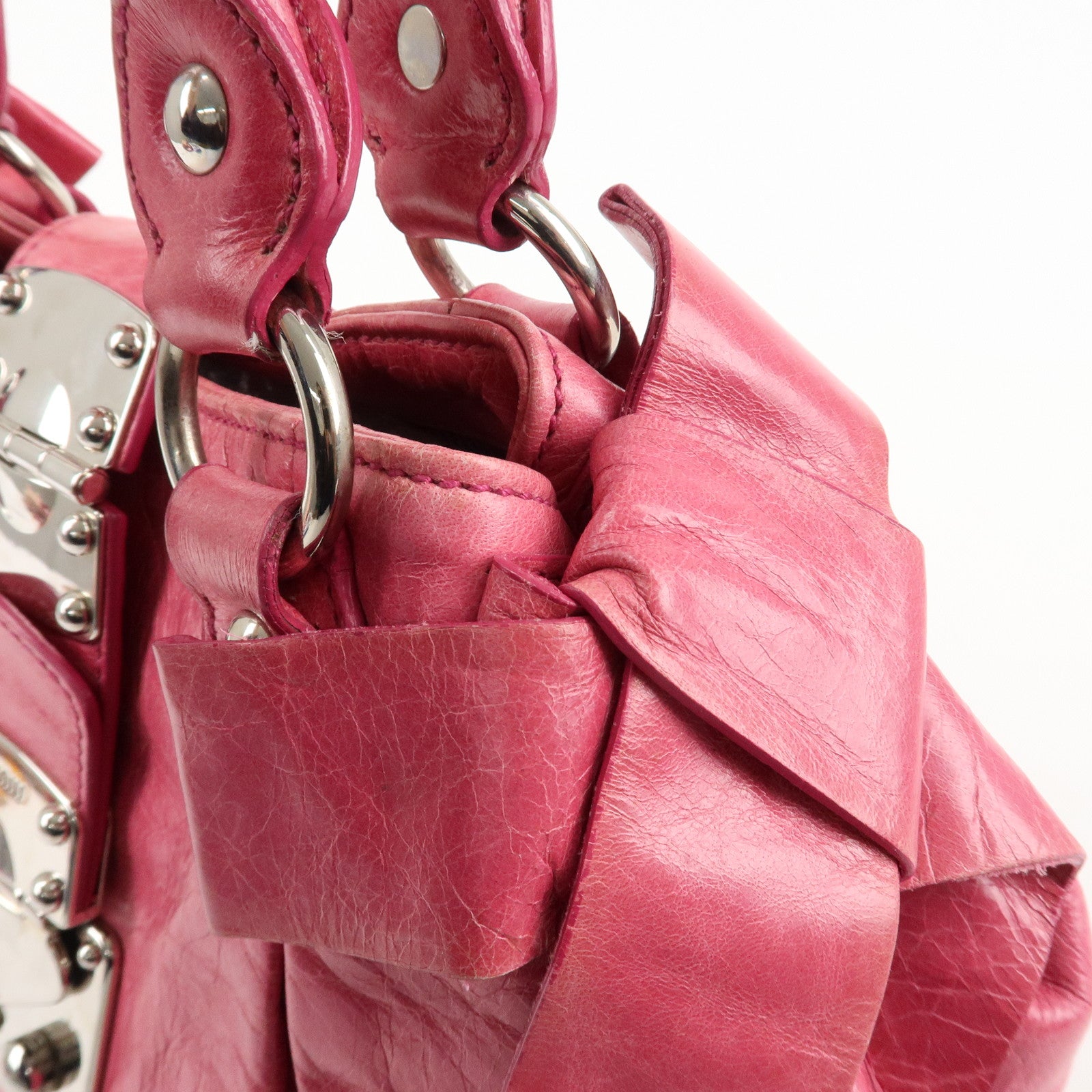 MIU MIU Leather 2Way Bag Hand Bag Ribbon Alamoana2011 09/60 Used