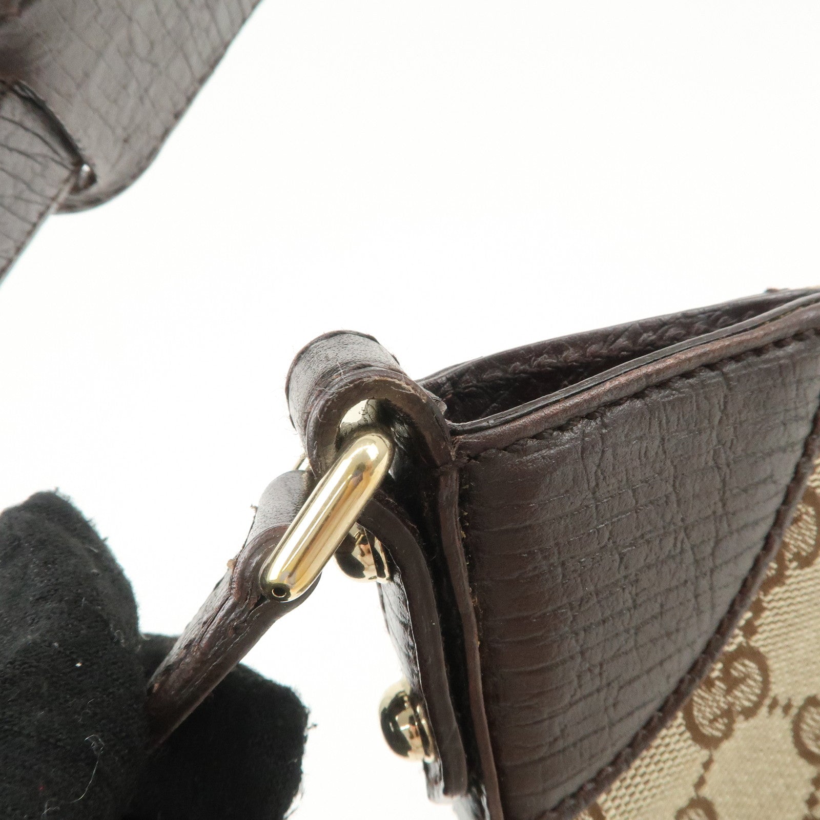 GUCCI Horsebit Sherry GG Canvas Leather Shoulder Bag Beige 137288 Used