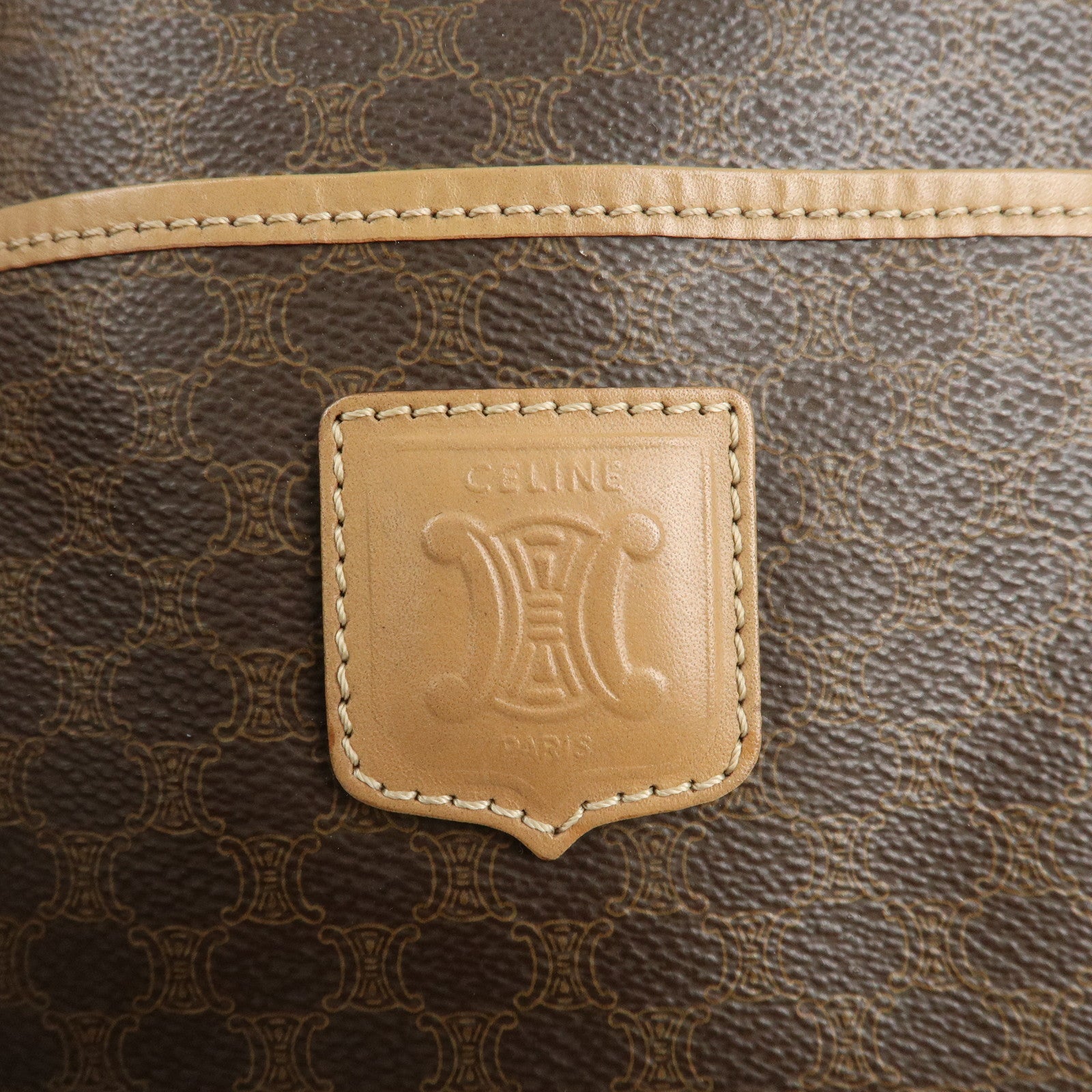 CELINE Macadam PVC Leather Boston Bag Hand Bag Brown Used