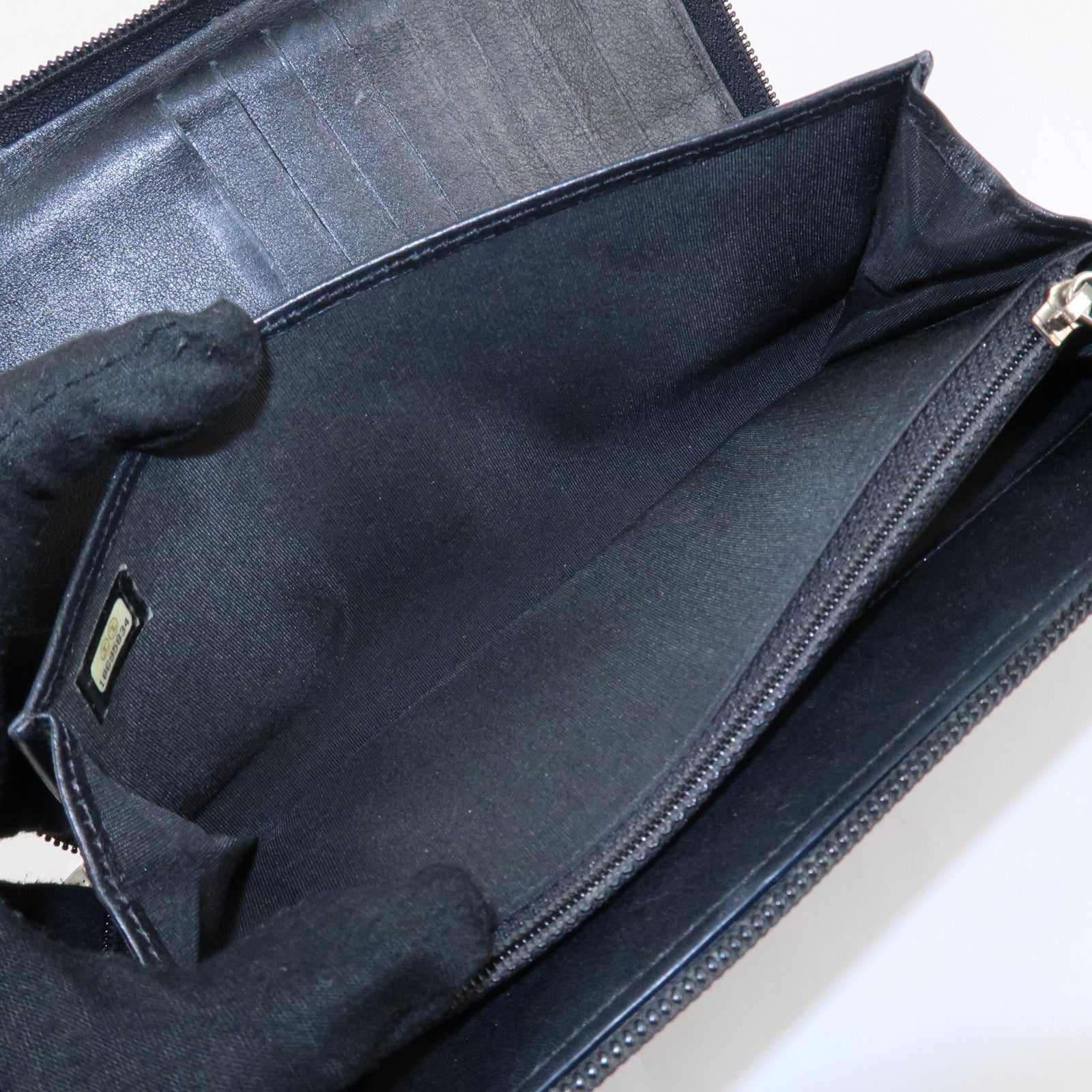 CHANEL COCO Mark Caviar Skin Zippy Long Wallet Black A50071 Used