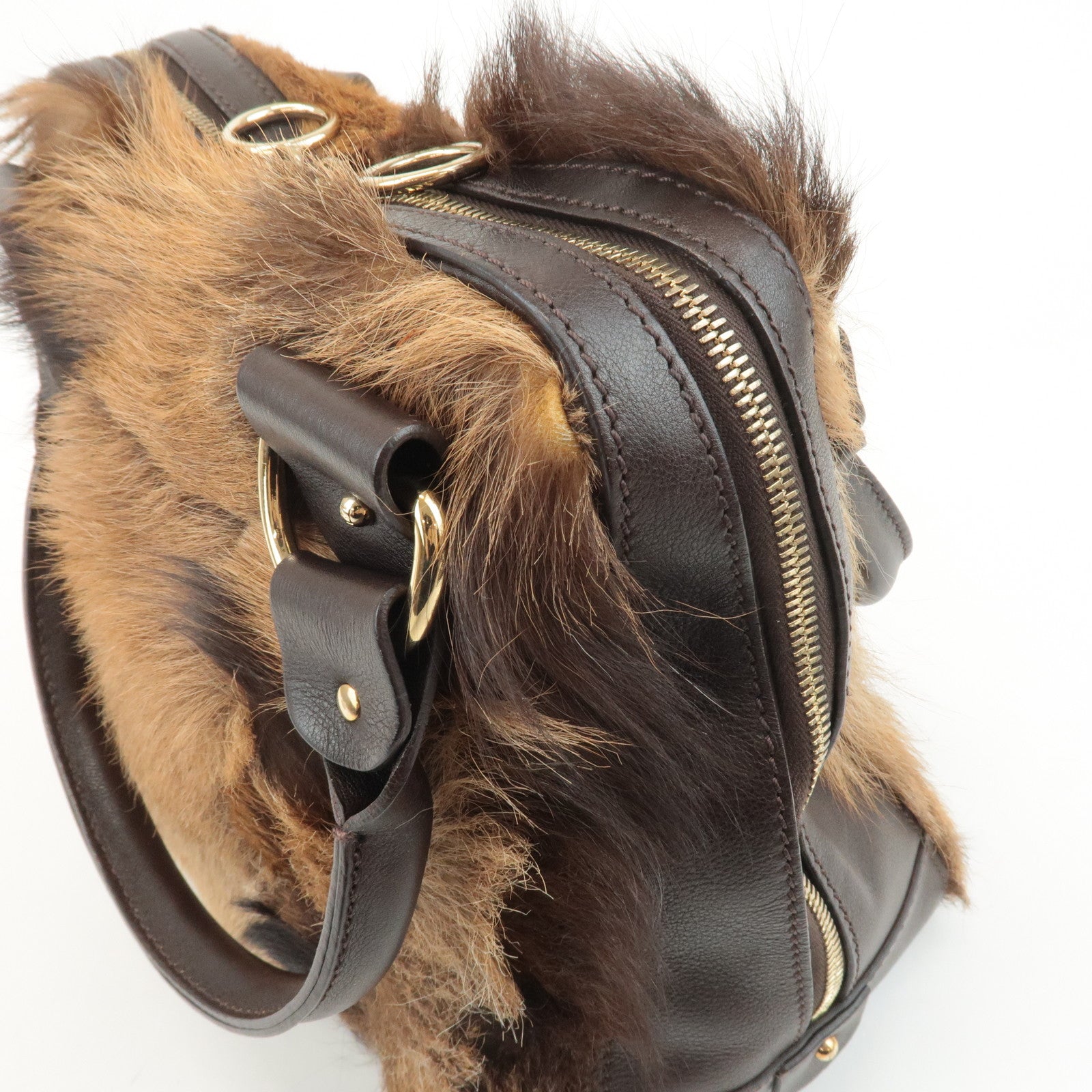 FENDI Unborn Calf Leather Hand Bag Shoulder Bag Brown 8BR286 Used