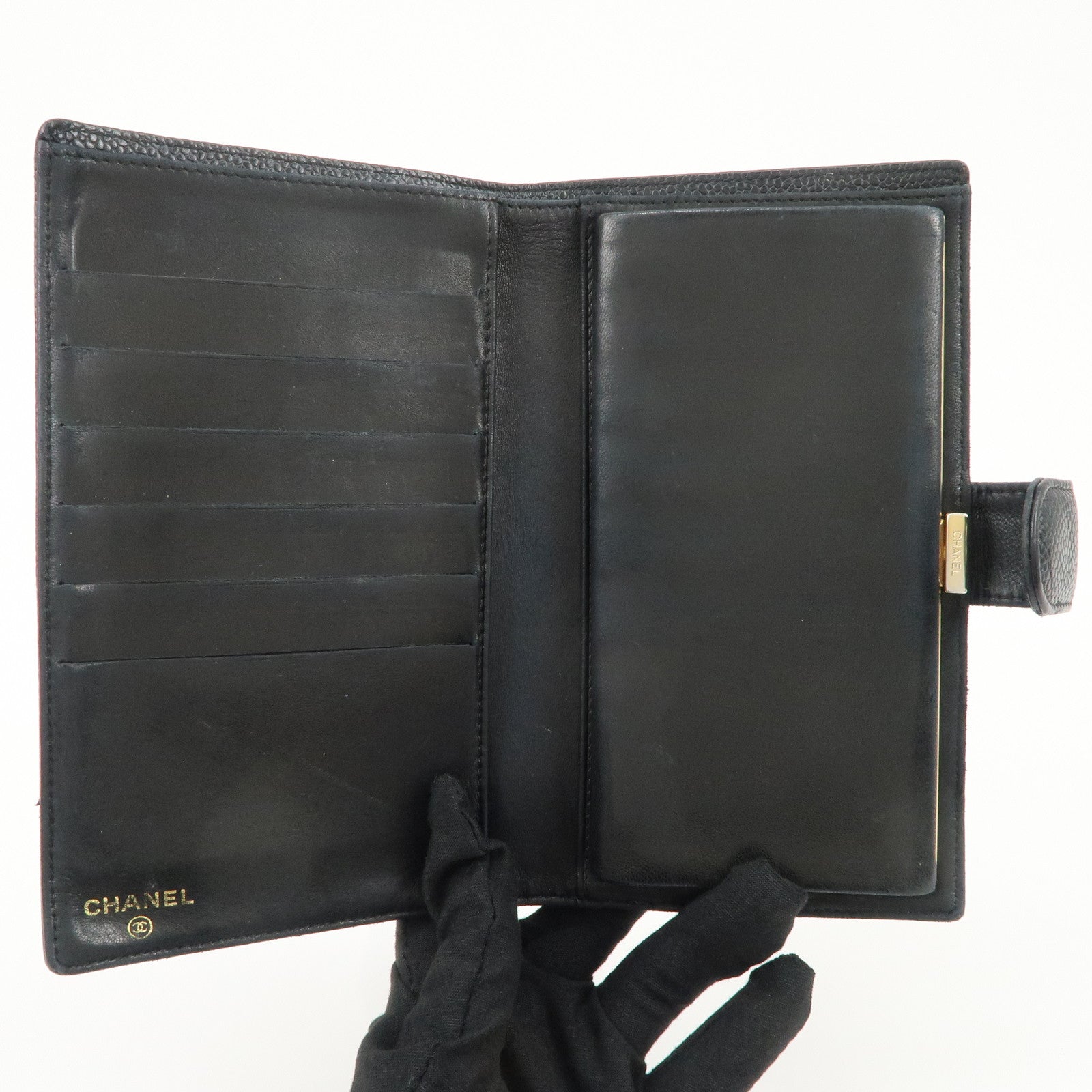 CHANEL COCO Mark Caviar Skin Bi-fold Wallet Black Used