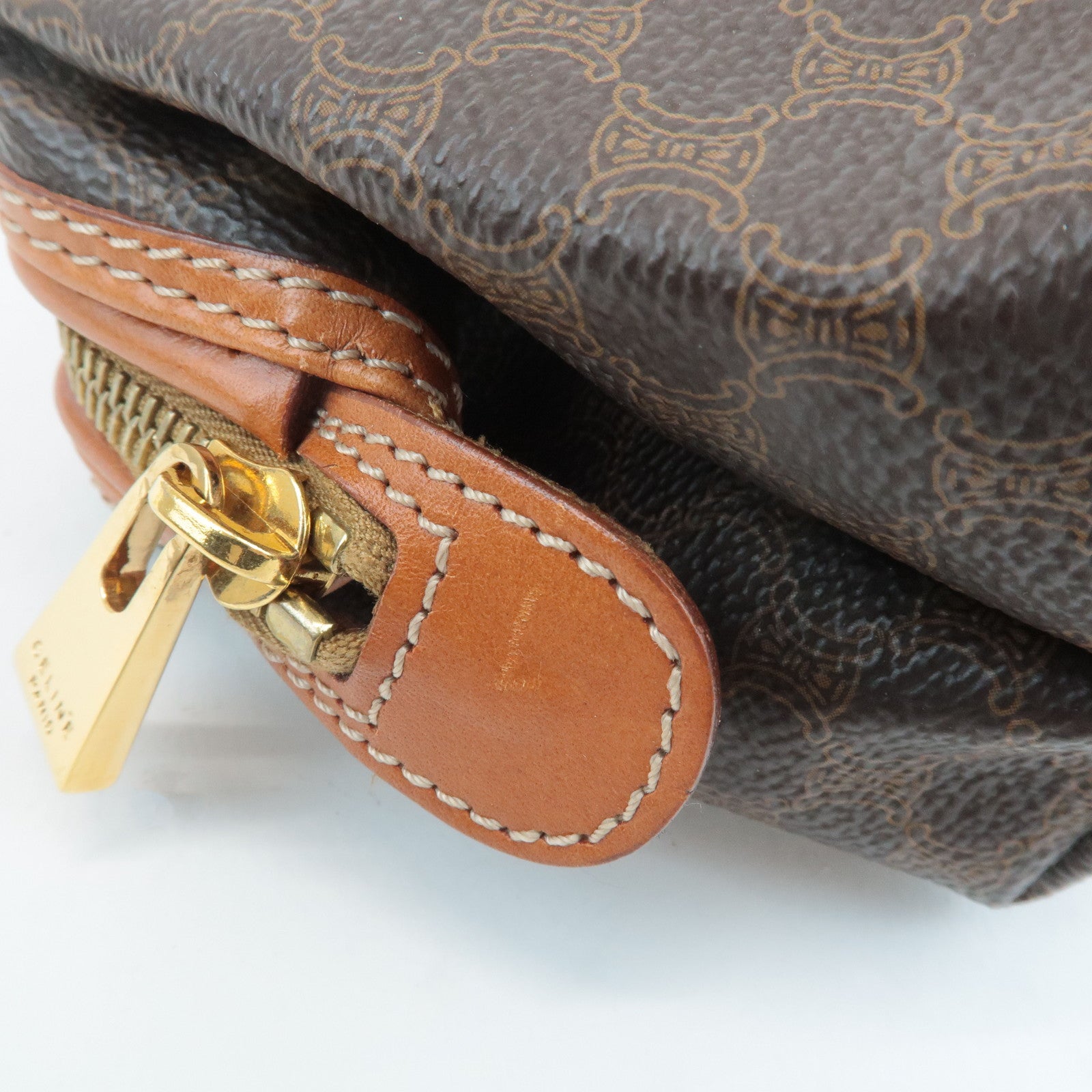 CELINE Macadam PVC Leather Pouch Cosmetic Pouch Brown Used