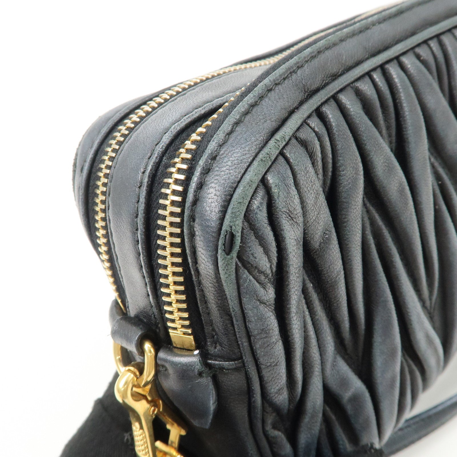 MIU MIU Matelasse Leather Shoulder Bag Black Used