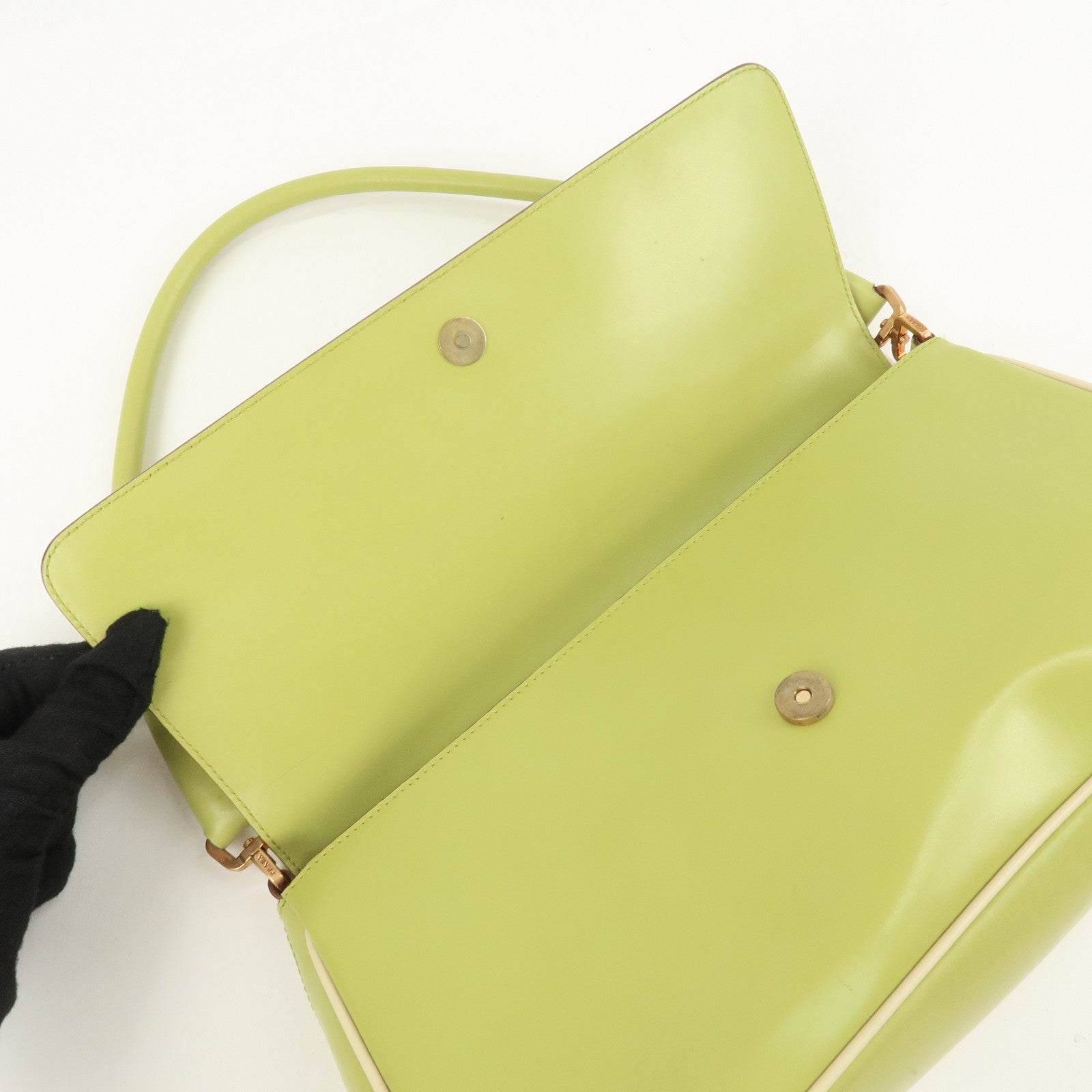 PRADA Leather Shoulder Bag Hand Bag Light Green B10689 Used