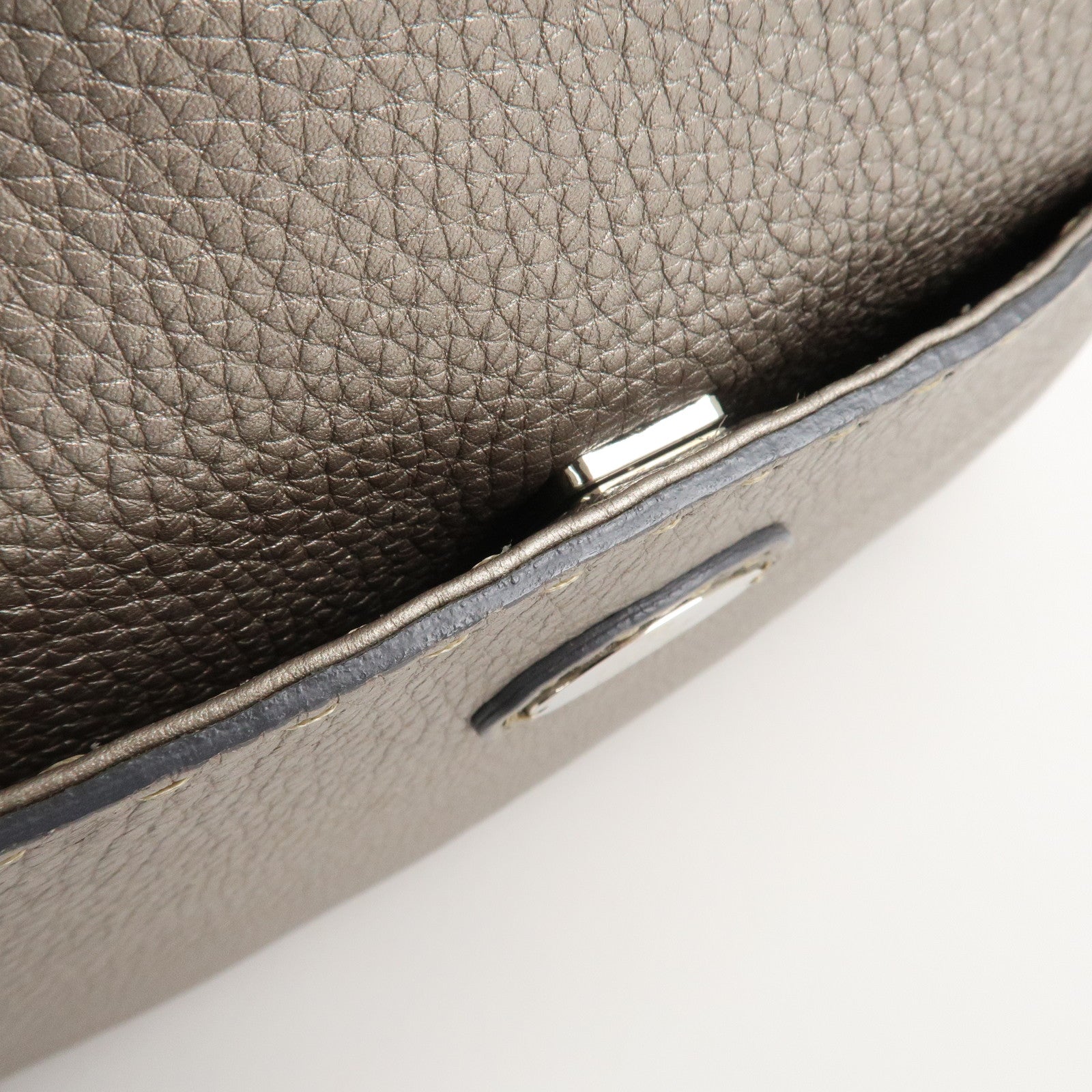 FENDI Selleria Leather Shoulder Bag Silver BT194 Used