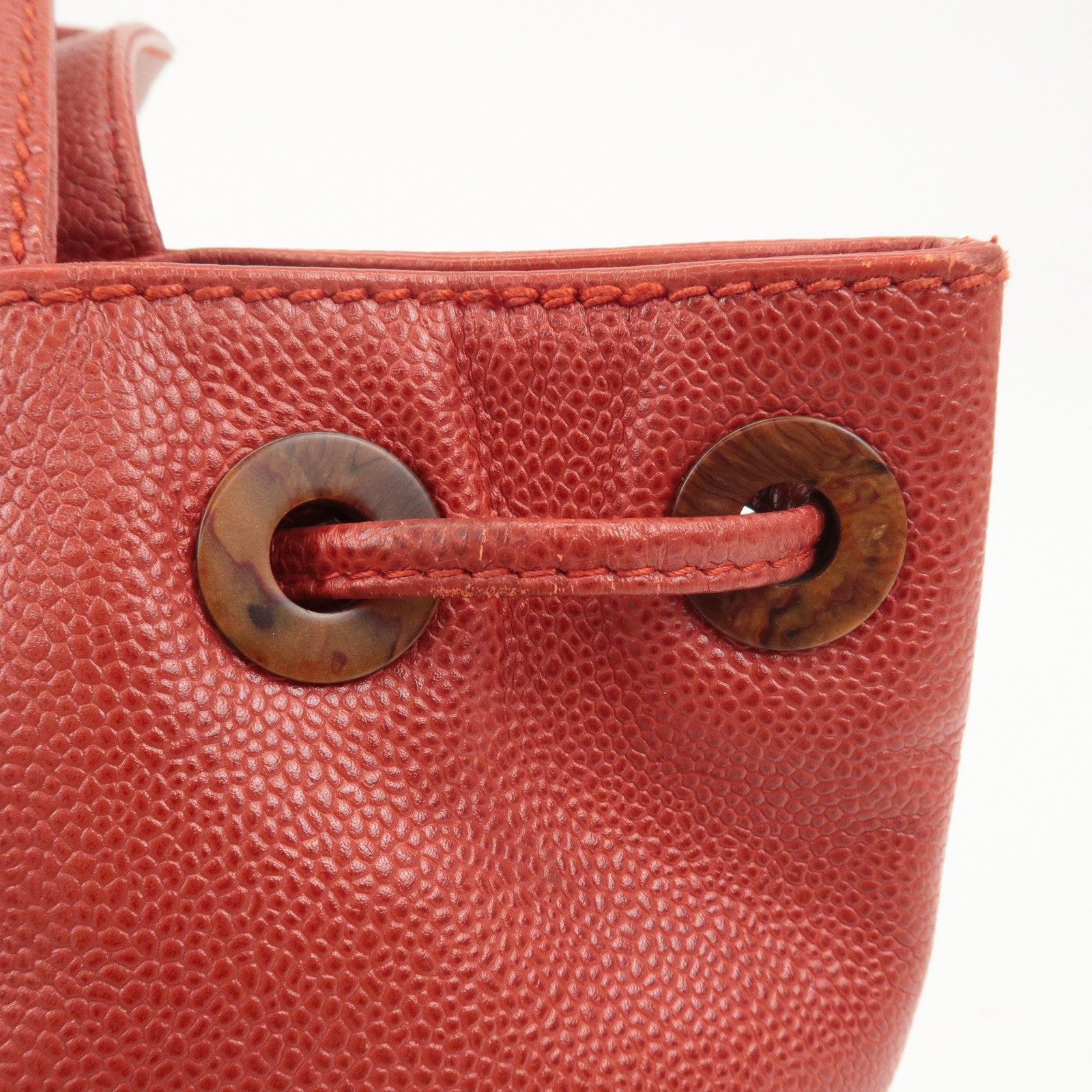 CHANEL Caviar Skin COCO Mark Tote Bag Hand Bag Red Used