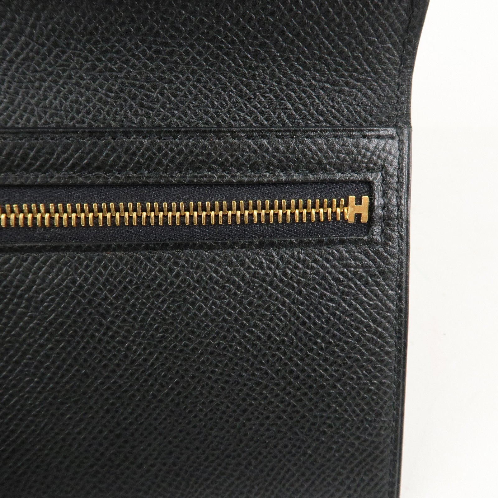 HERMES Leather Bearn Long Wallet M Stamped (around 2009) Black Used