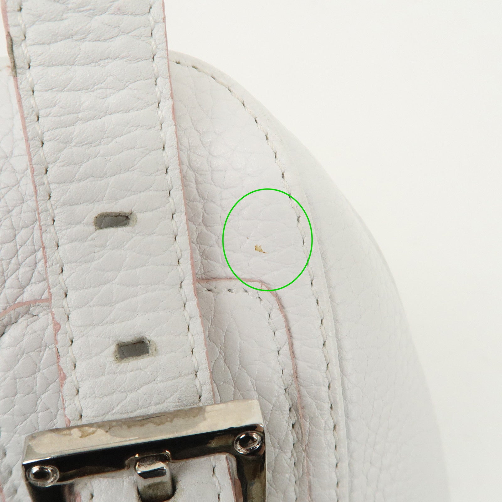 LOEWE Leather Senda Boston Bag Hand Bag White Used