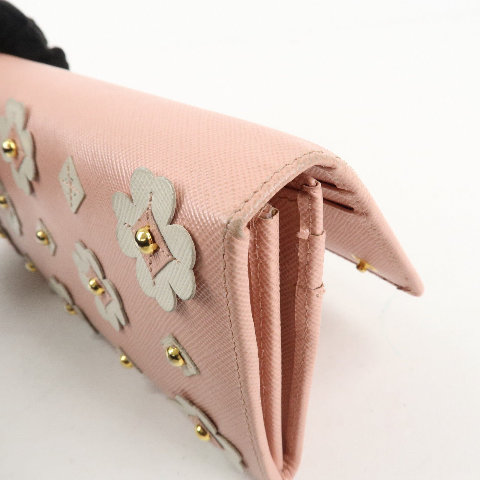 PRADA Set of 2 Saffiano Leather Bi-fold Long Wallet Glower Motif Used