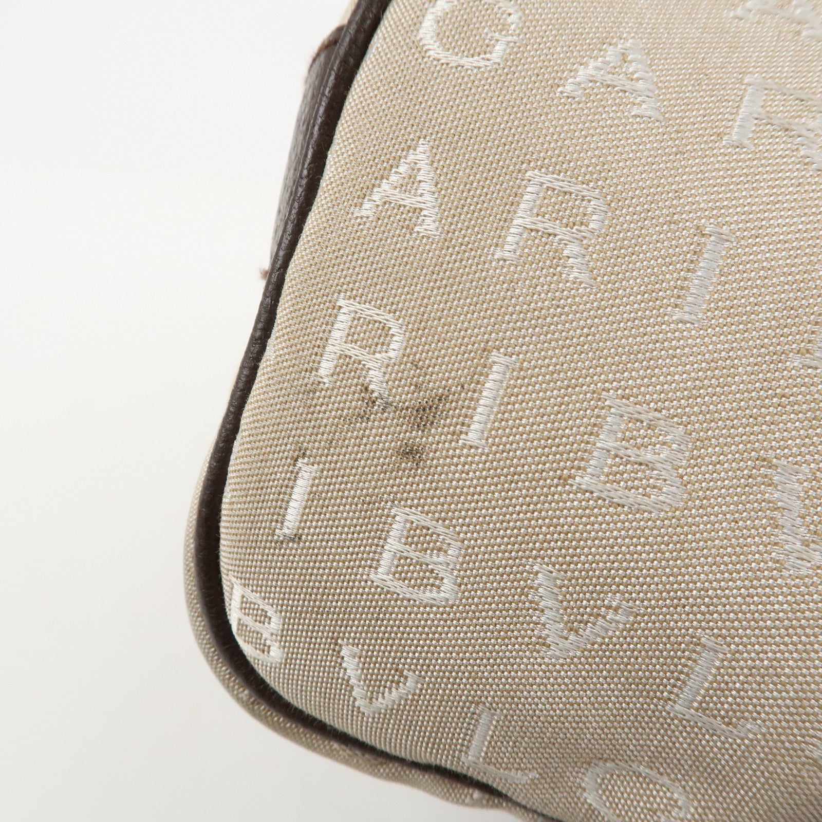 BVLGARI Logomania Canvas Leather Shoulder Bag Beige Dark Brown Used