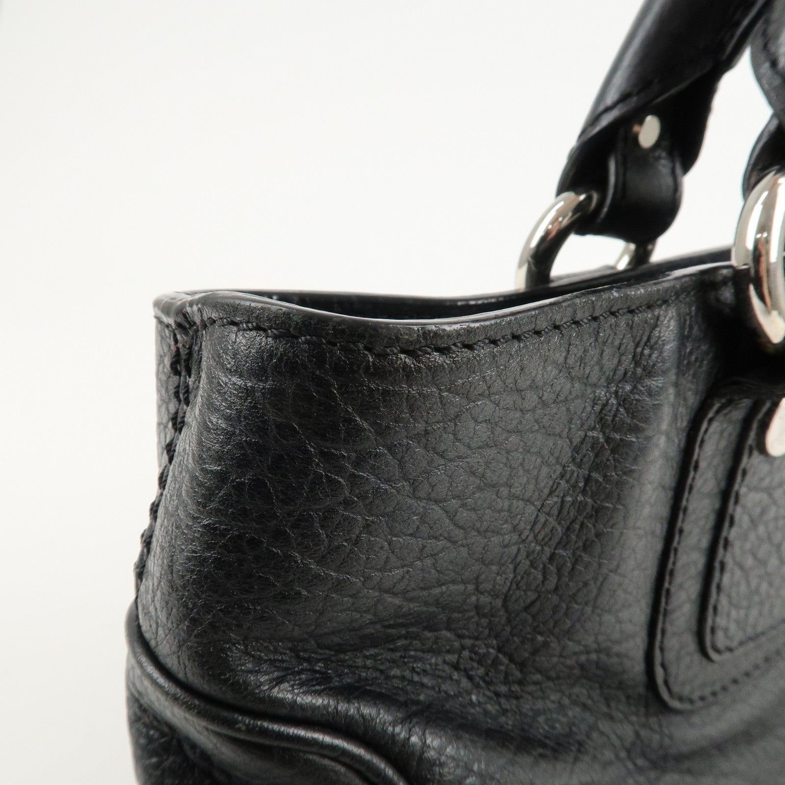 CELINE Leather Boogie Bag Hand Bag Silver Hard Ware Black Used