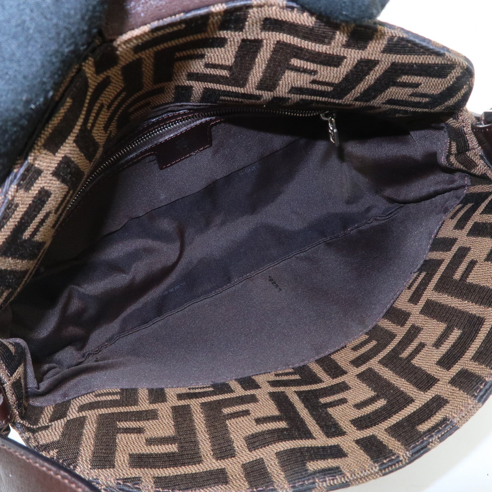 FENDI Zucca Canvas Leather Semi-Shoulder Bag Brown Black 26725 Used