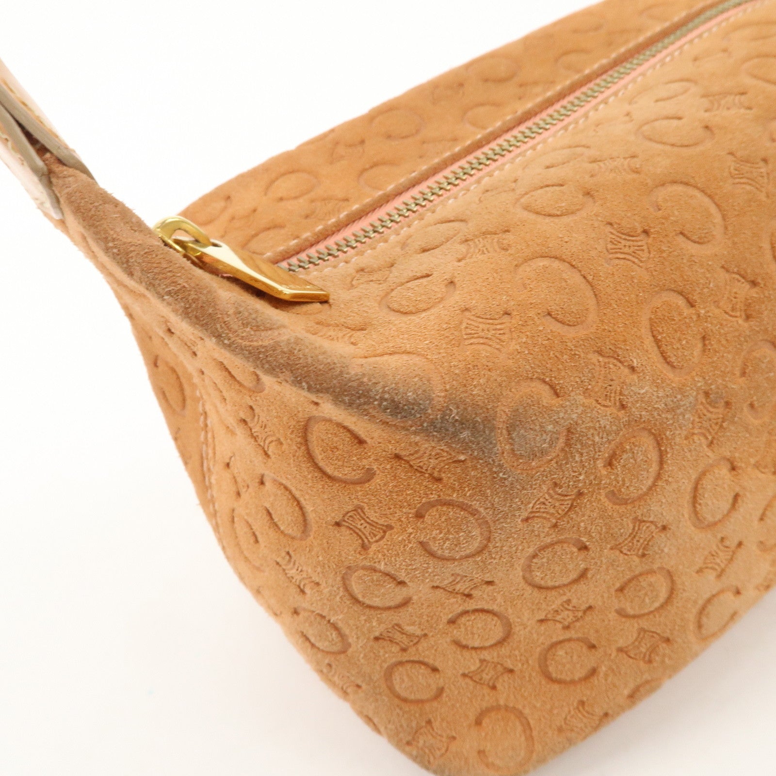 CELINE C Macadam Suede Leather Shoulder Bag Pink Beige Used