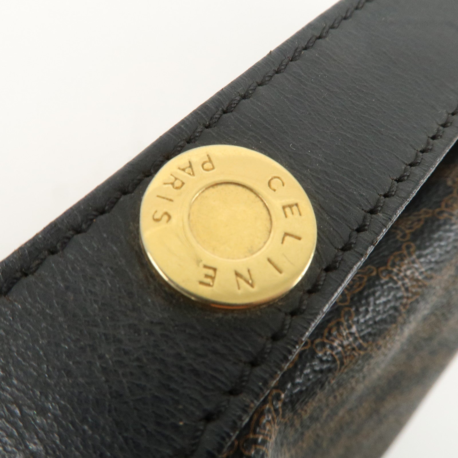 CELINE Macadam PVC Leather Hand Bag Black Brown Used