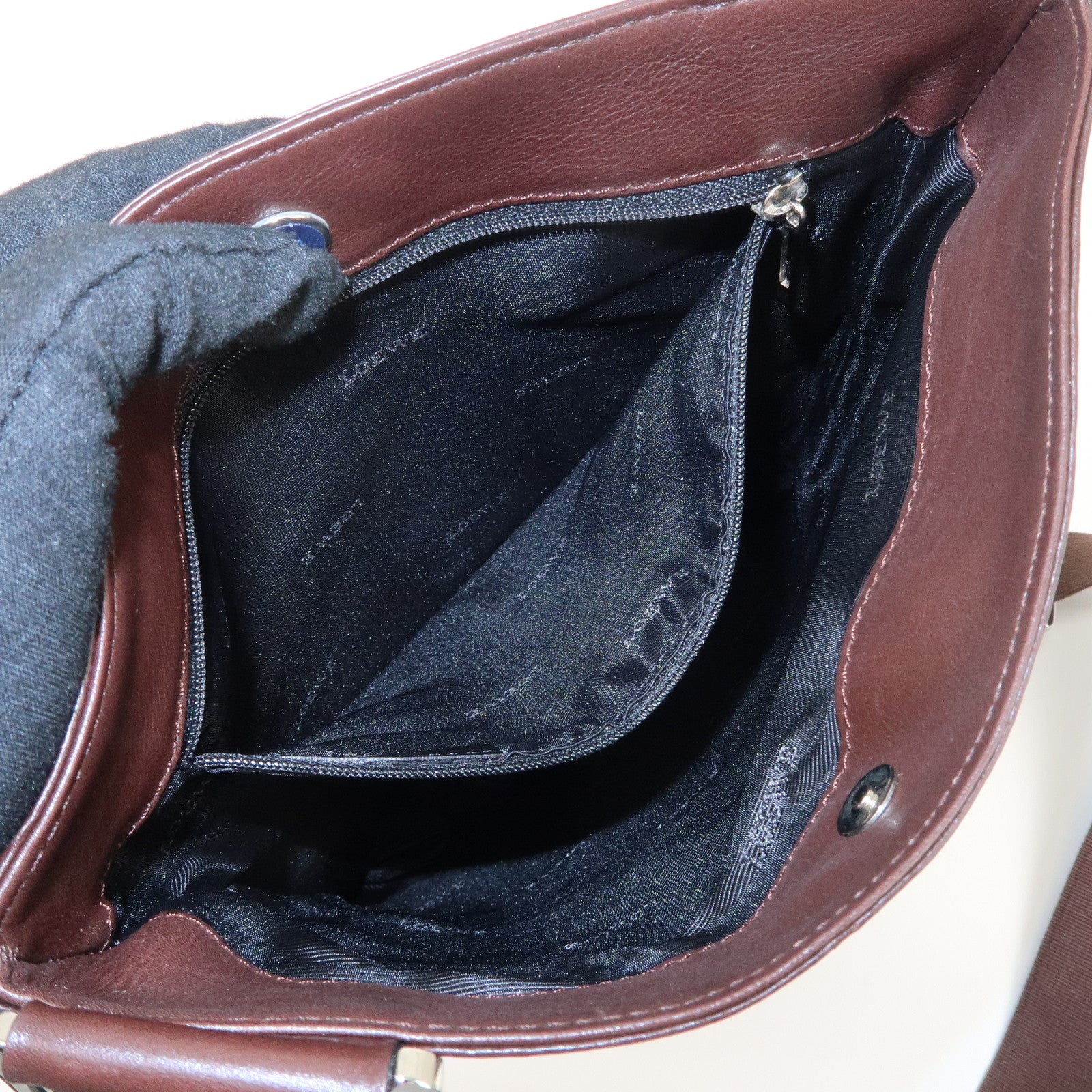 LOEWE Anagram Leather Shoulder Bag Brown Silver Hardware Used