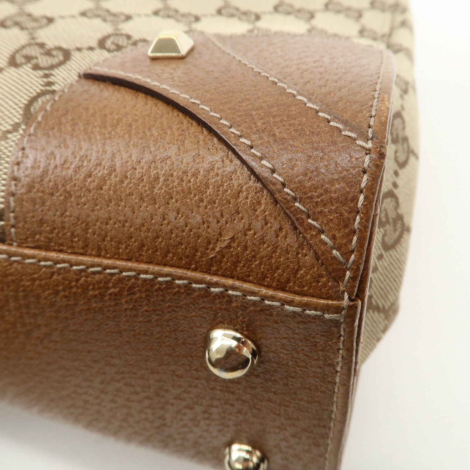 GUCCI GG Canvas Leather Tote Bag Hand Bag Beige Brown 120895 Used