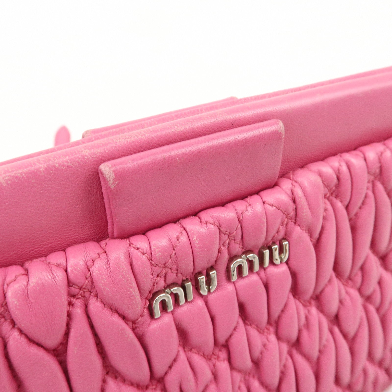 MIU MIU Matelasse Leather Bijou Shoulder Bag Hand Bag Pink Used