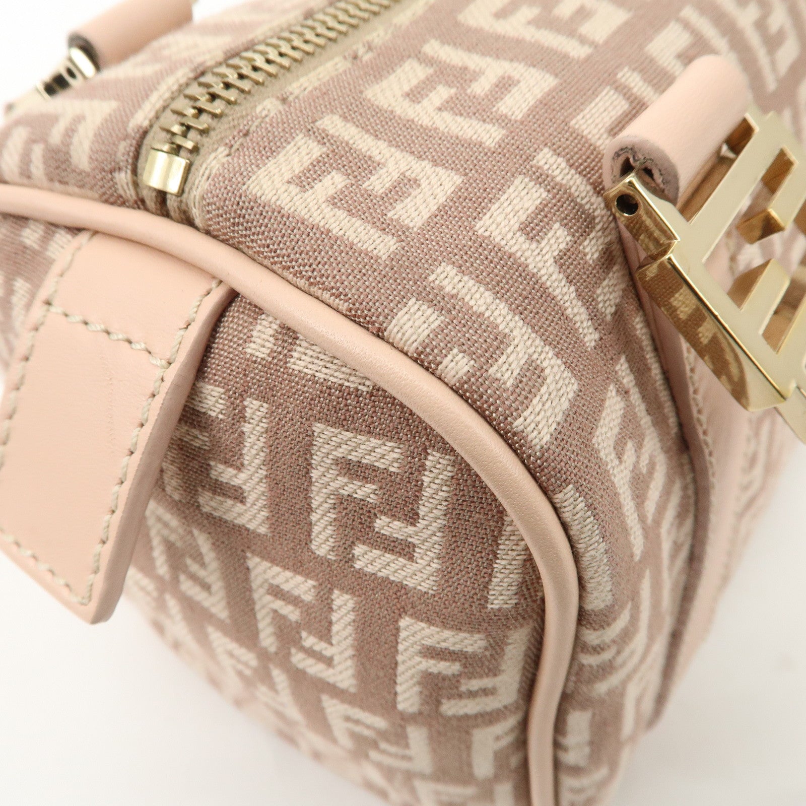 FENDI Zucchino Canvas Leather Mini Boston Bag Pink 8BL071 Used