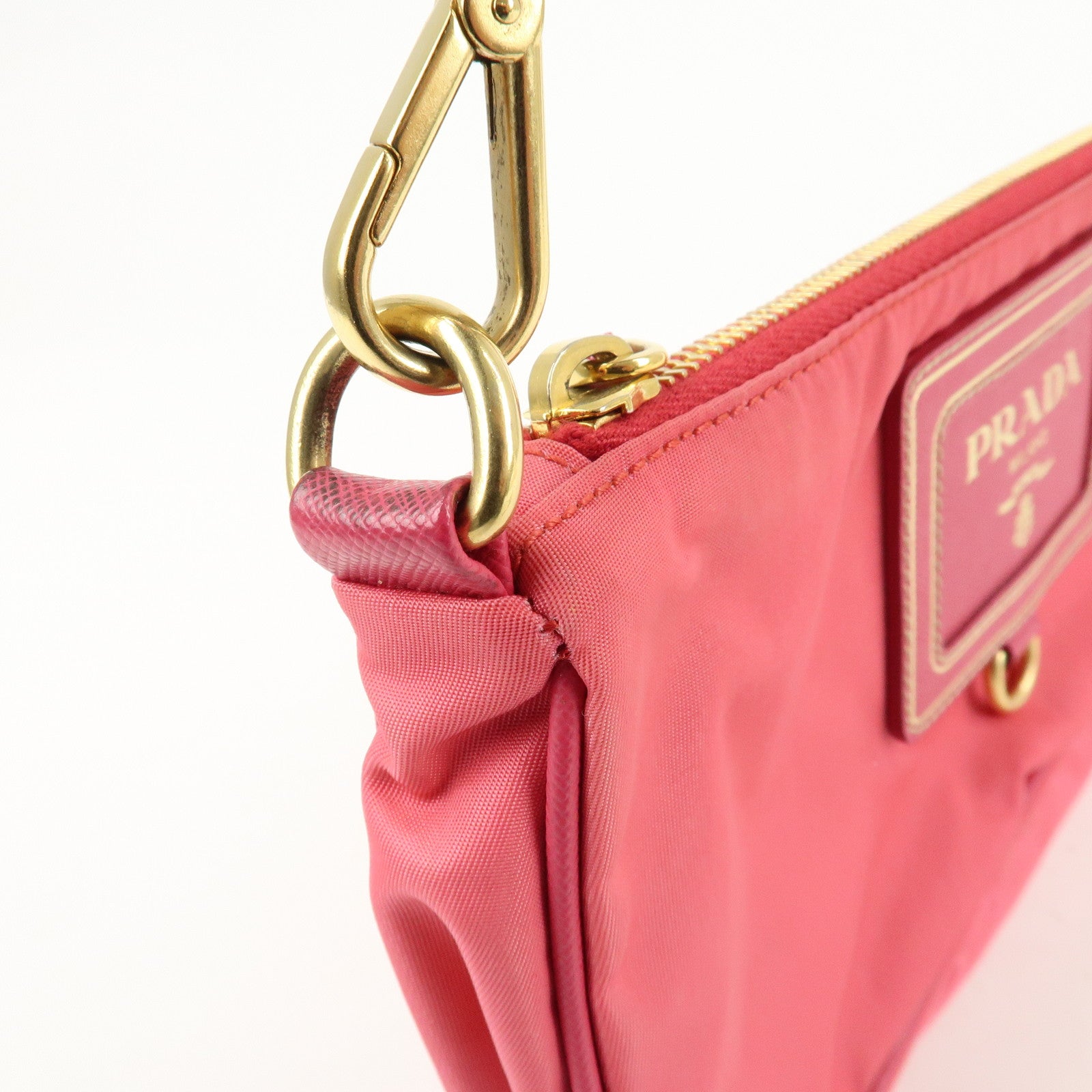 PRADA Nylon Saffiano Leather Shoulder Bag Hand Bag Pink Used