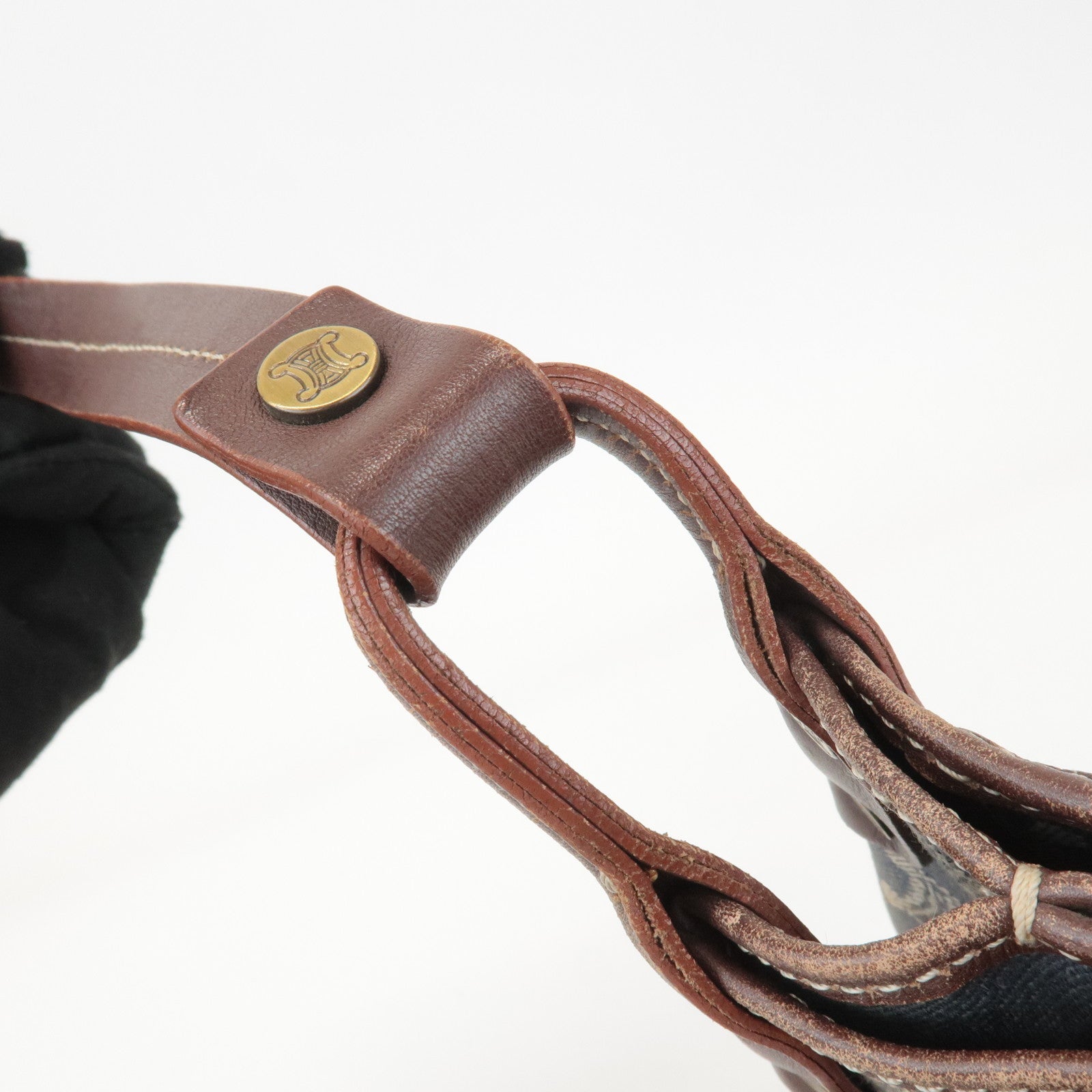 CELINE Macadam Denim Leather Shoulder Bag Blue Brown Used