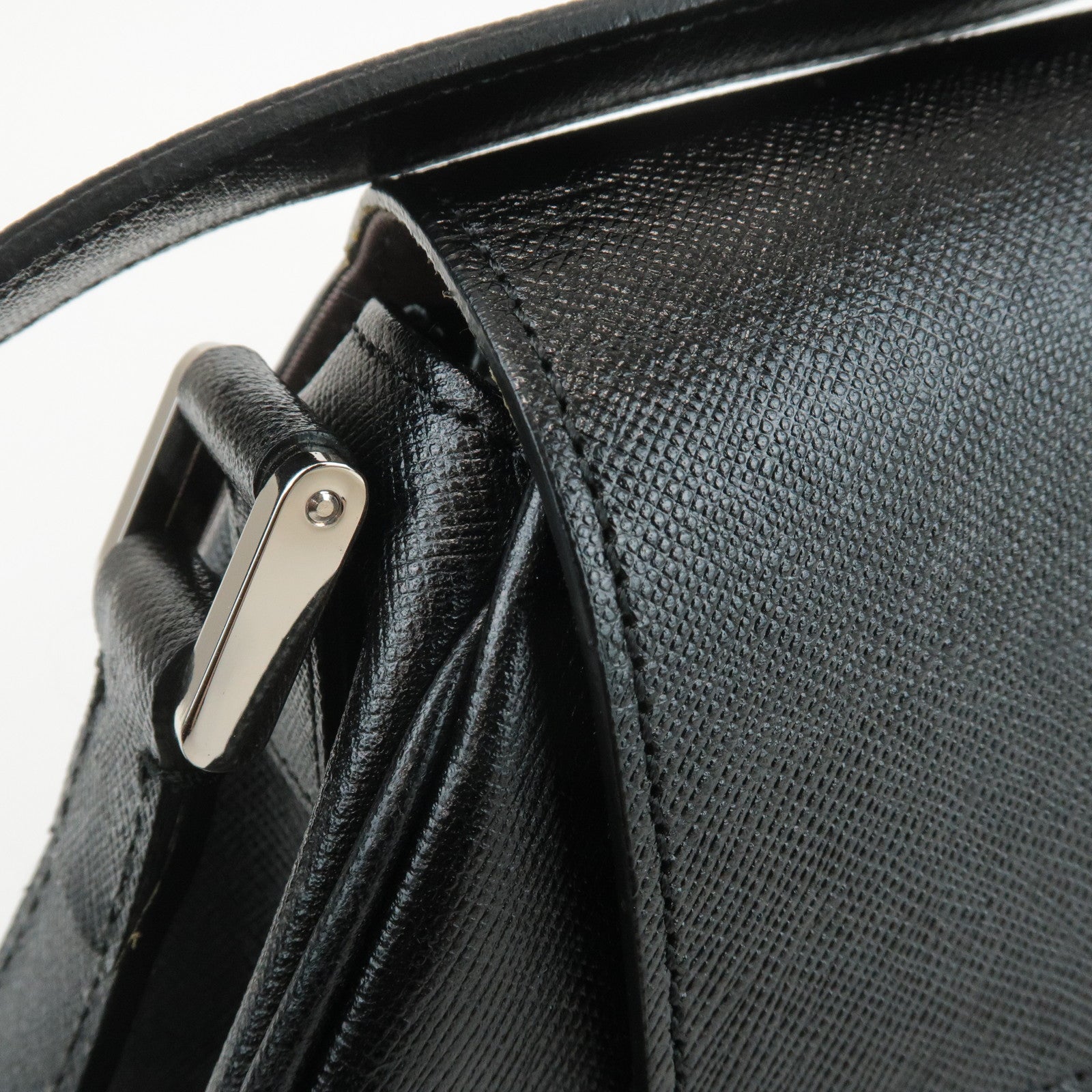 BURBERRY Leather Shoulder Bag Hand Bag Black Silver Hardware Used