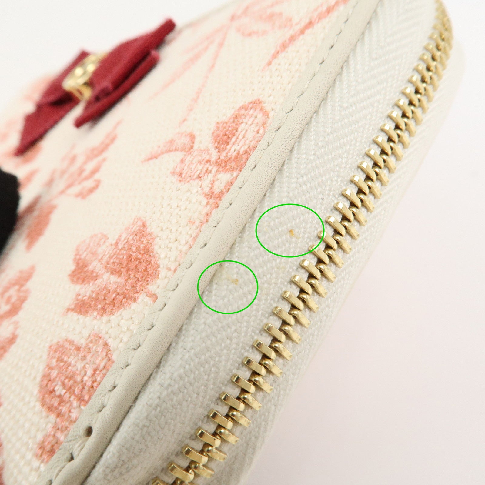 GUCCI GG Marmont Canvas Leather Floral Pattern Round Zipper Wallet Used