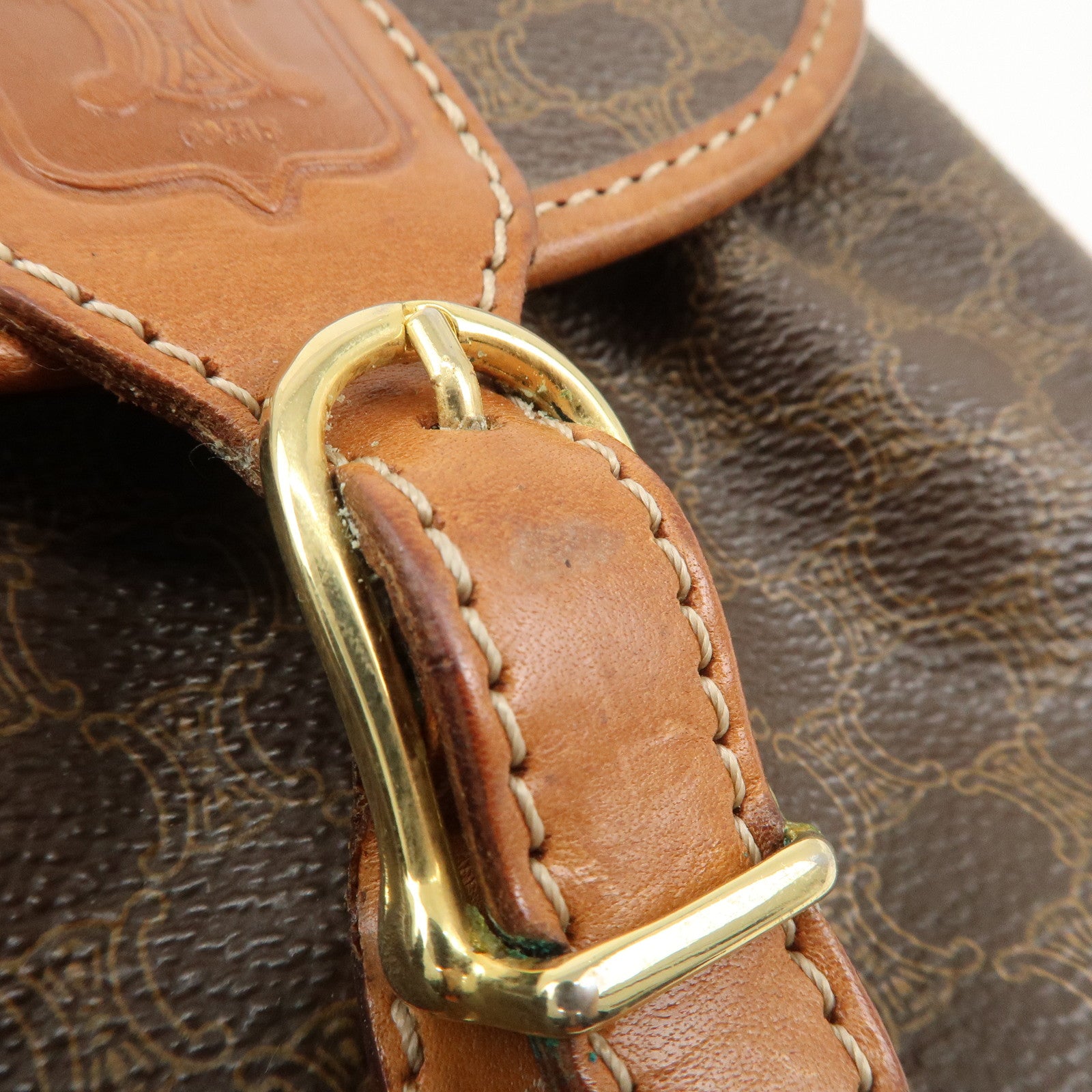 CELINE Macadam PVC Leather Shoulder Bag Brown Used