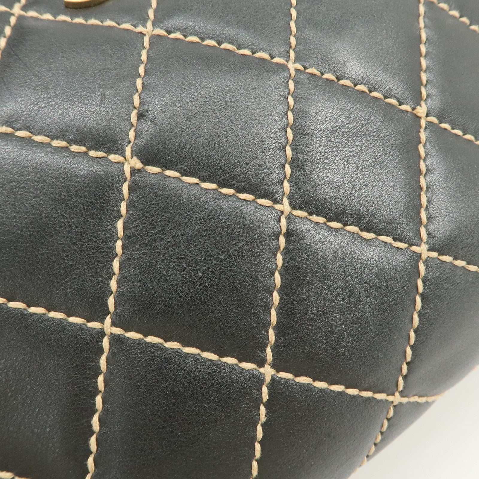 CHANEL Wild Stitch Lamb Skin COCO Mark Hand Bag Black A14692 Used