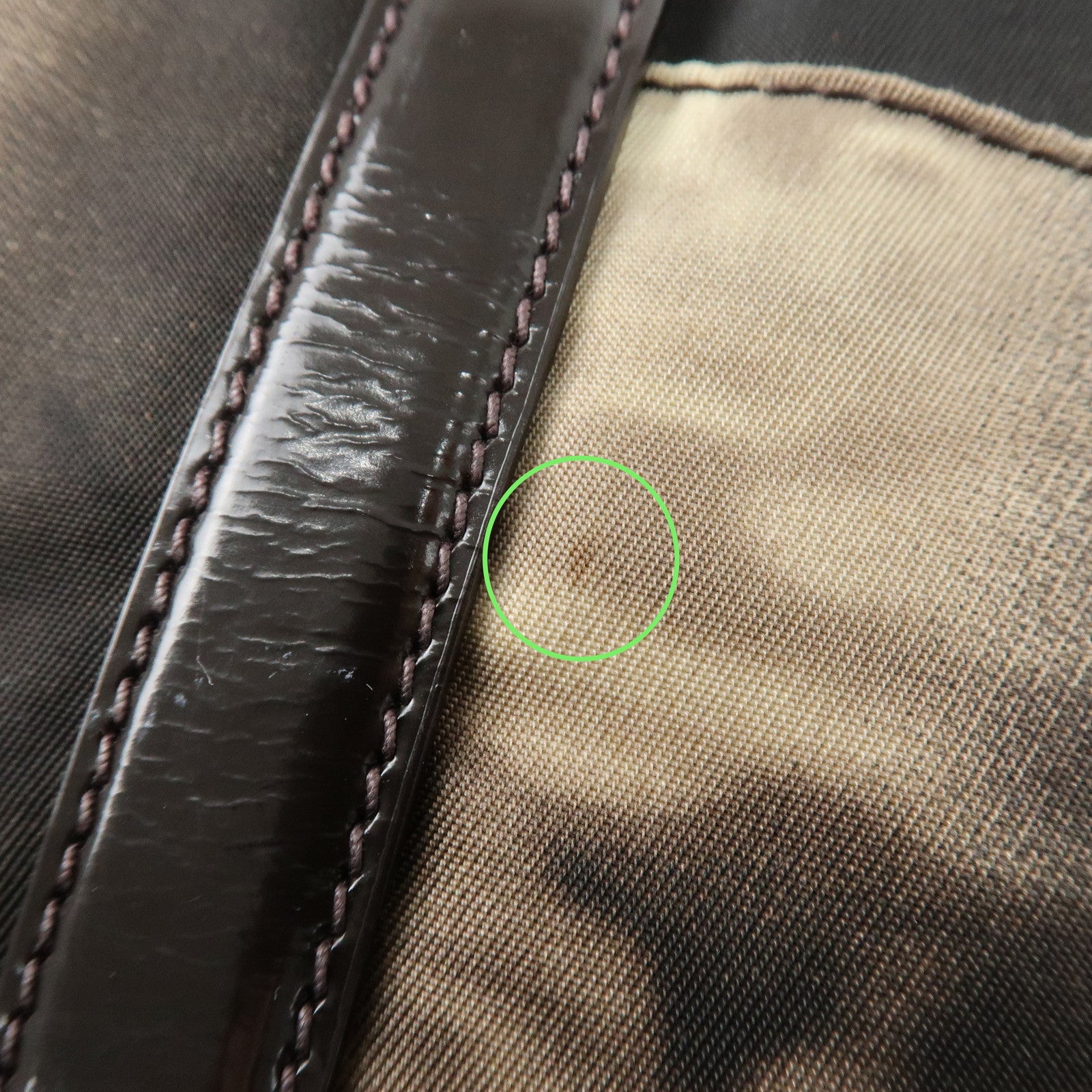 PRADA Nylon Patent Leather 2Way Bag Beige Black Dark Brown Used