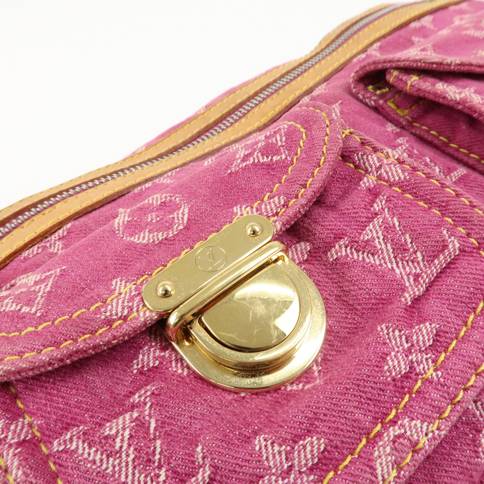 Louis Vuitton Monogram Denim Baggy PM Shoulder Bag Fuchsia M95212 Used