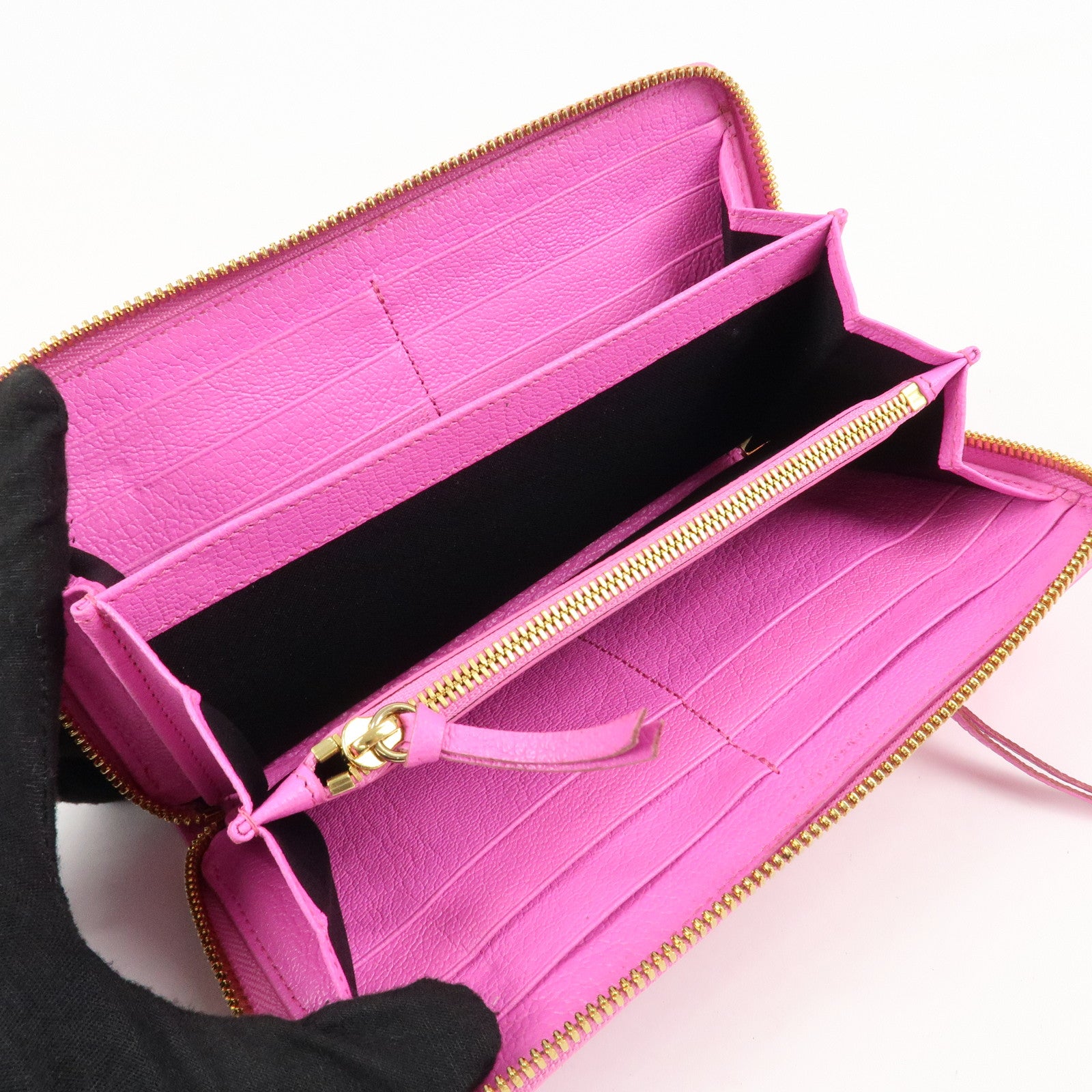 BALENCIAGA Leather Classic Continental Zip Wallet Pink 390187 Used